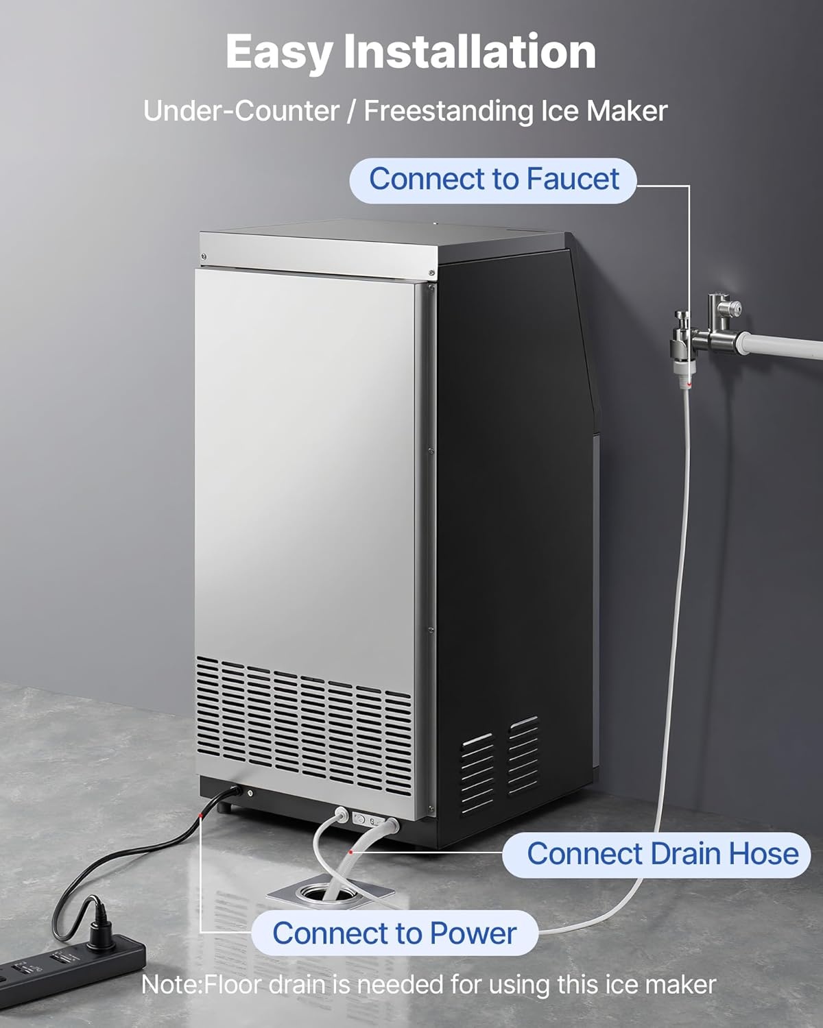 image:imageVEVOR Commercial Ice Maker Machine 120 lbs24h with 1630 lbs Storage Capacity BuiltinFreestandingUnder Counter Stainless Steel Ice Maker with LED Display amp SelfCleaning Home Bar Restaurant100 Lbs24H