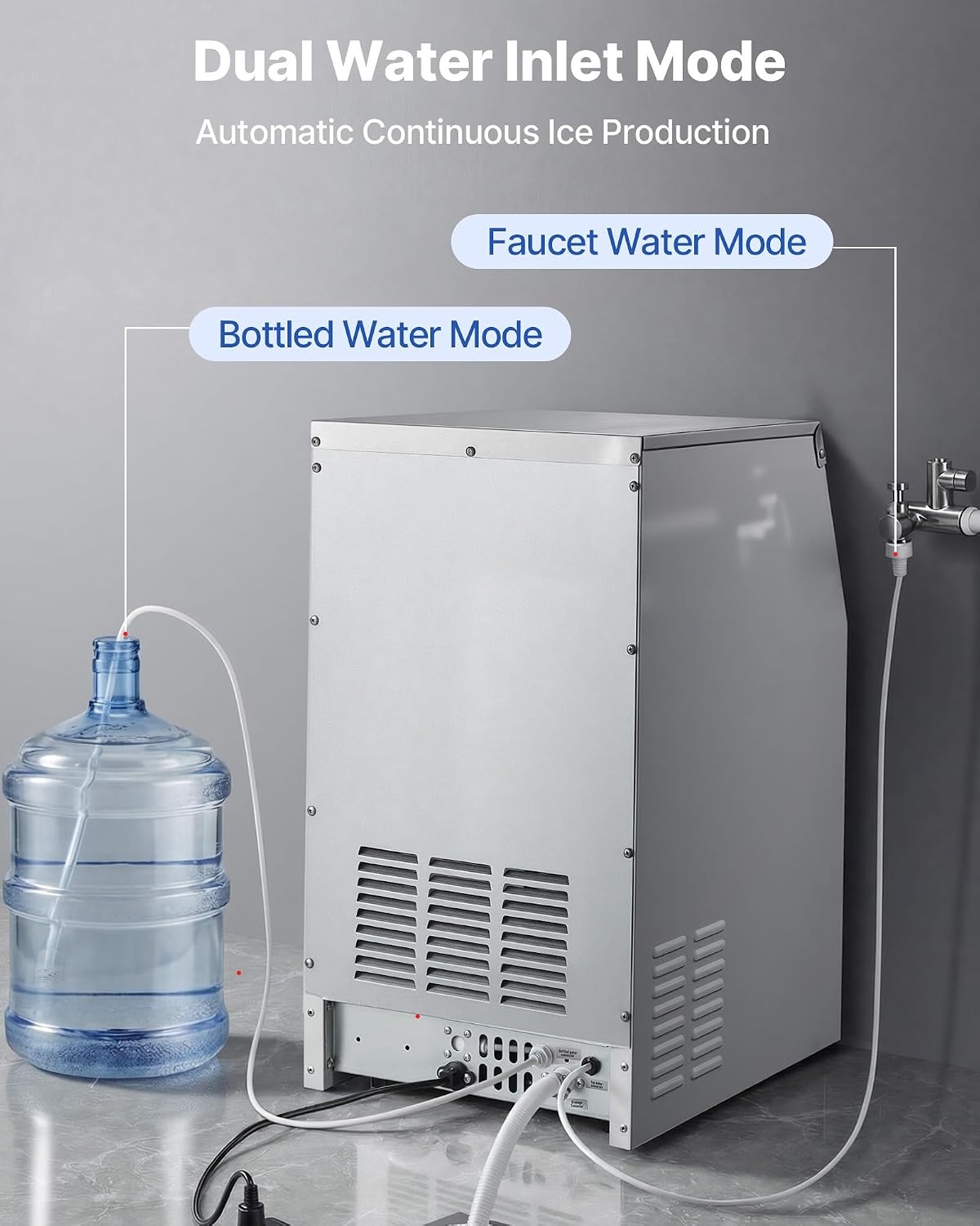 image:imageVEVOR Commercial Ice Maker Machine 120 lbs24h with 1630 lbs Storage Capacity BuiltinFreestandingUnder Counter Stainless Steel Ice Maker with LED Display amp SelfCleaning Home Bar Restaurant150Lbs24HDual Water Inlet