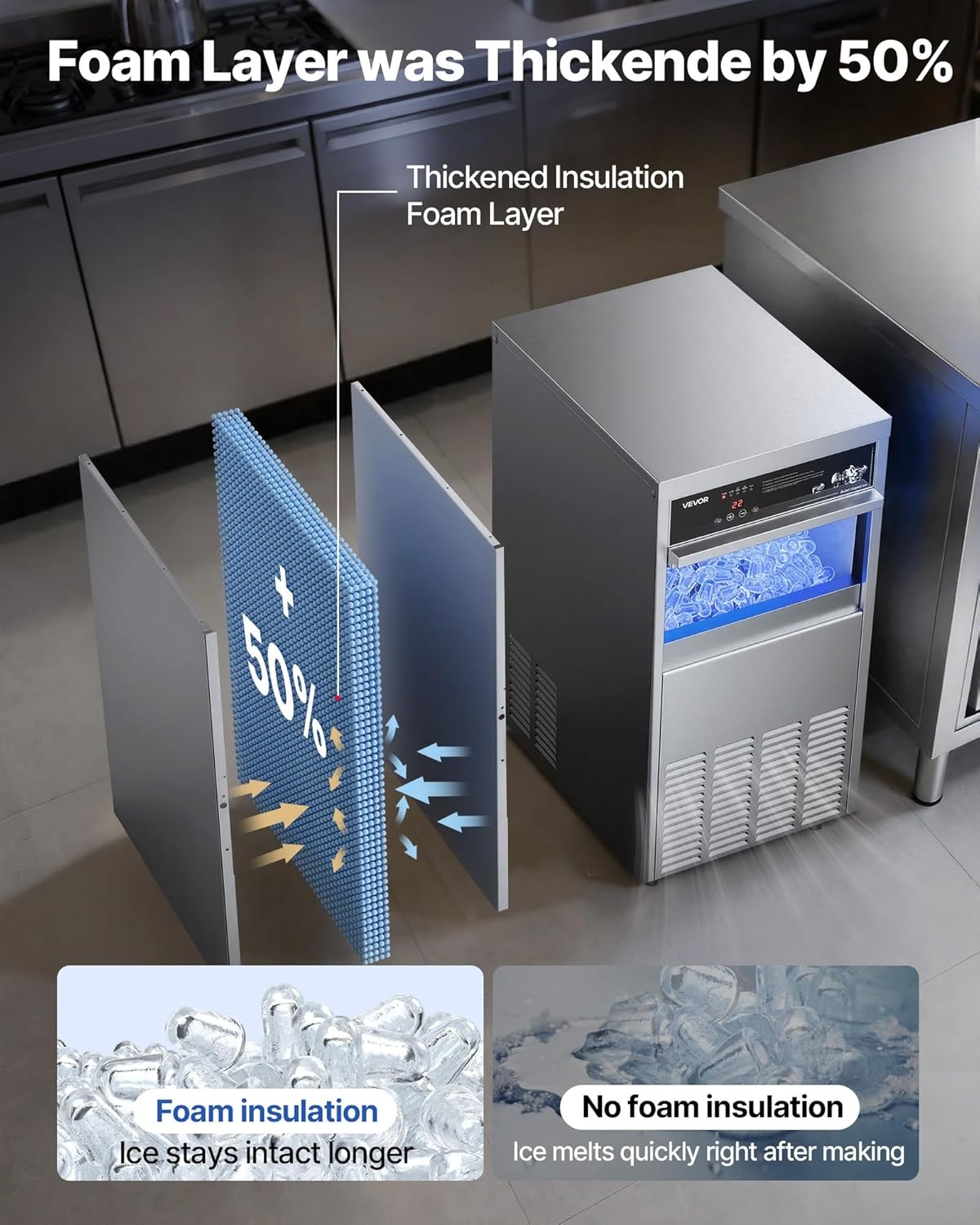 image:imageVEVOR Commercial Ice Maker Machine 120 lbs24h with 1630 lbs Storage Capacity BuiltinFreestandingUnder Counter Stainless Steel Ice Maker with LED Display amp SelfCleaning Home Bar Restaurant100lbs24HBullet Ice