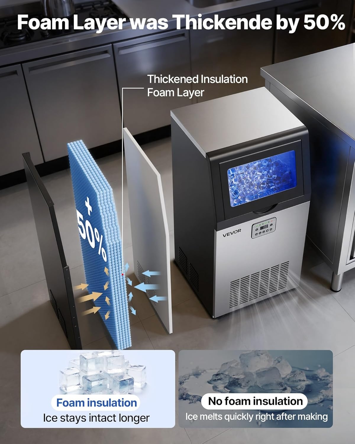 image:imageVEVOR Commercial Ice Maker Machine 120 lbs24h with 1630 lbs Storage Capacity BuiltinFreestandingUnder Counter Stainless Steel Ice Maker with LED Display amp SelfCleaning Home Bar Restaurant120lbs24HDual Water Inlet