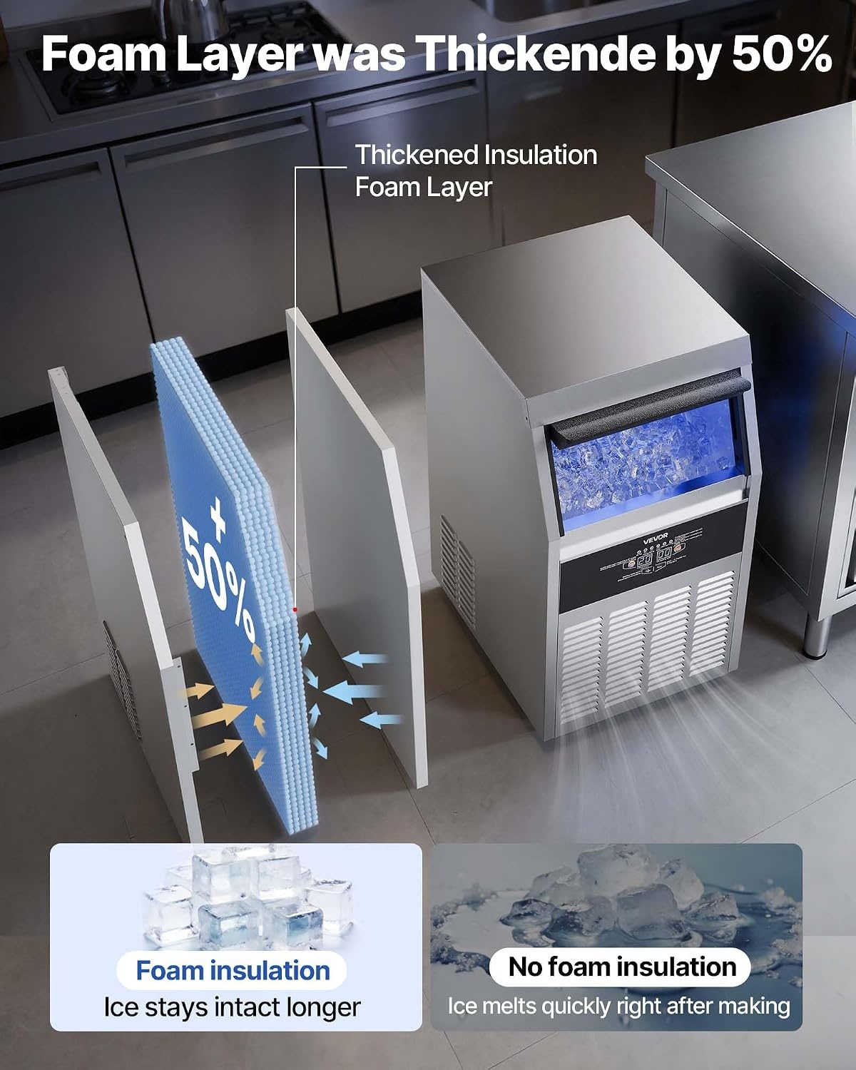 image:imageVEVOR Commercial Ice Maker Machine 120 lbs24h with 1630 lbs Storage Capacity BuiltinFreestandingUnder Counter Stainless Steel Ice Maker with LED Display amp SelfCleaning Home Bar Restaurant160lbs24H