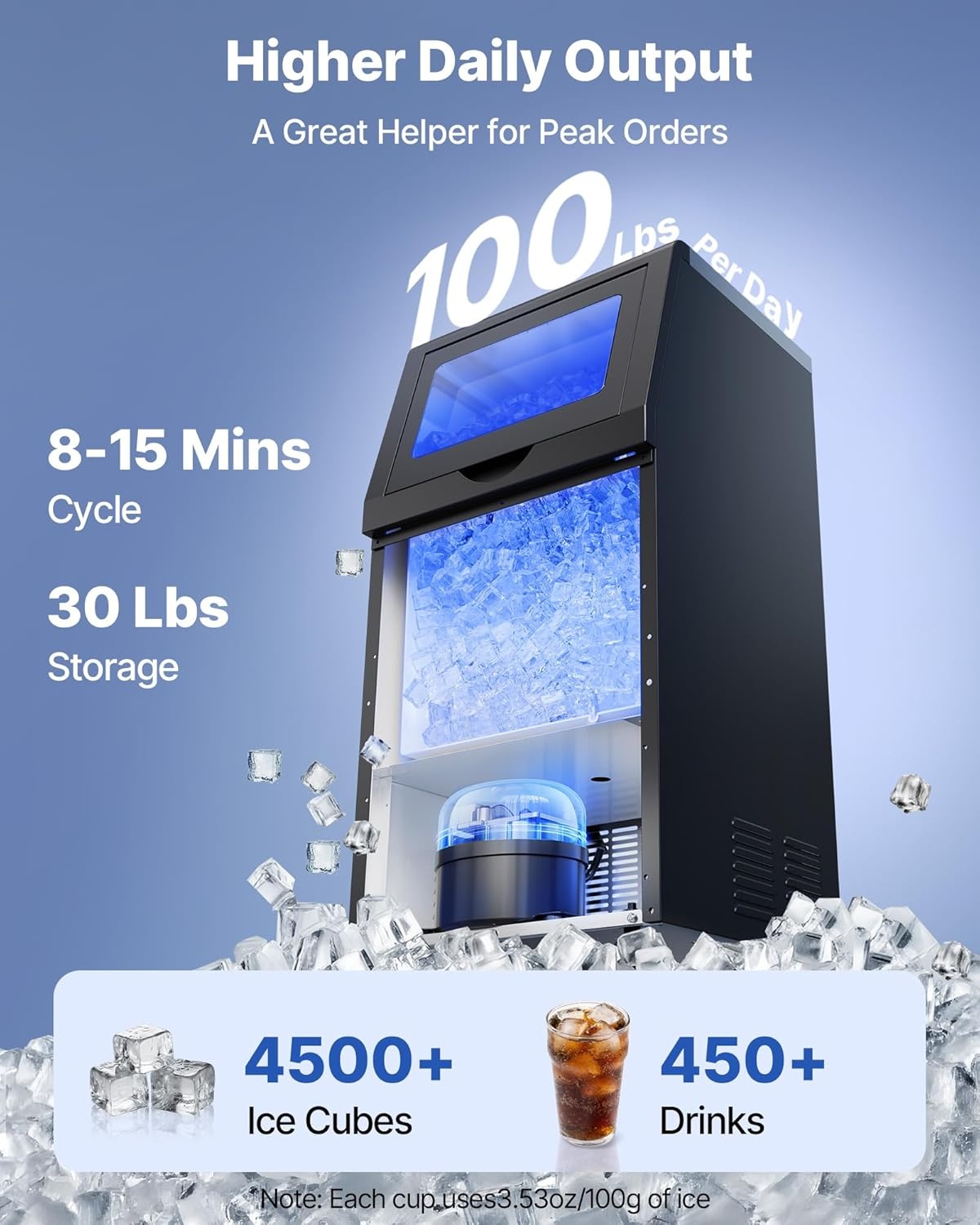image:imageVEVOR Commercial Ice Maker Machine 120 lbs24h with 1630 lbs Storage Capacity BuiltinFreestandingUnder Counter Stainless Steel Ice Maker with LED Display amp SelfCleaning Home Bar Restaurant100 Lbs24H