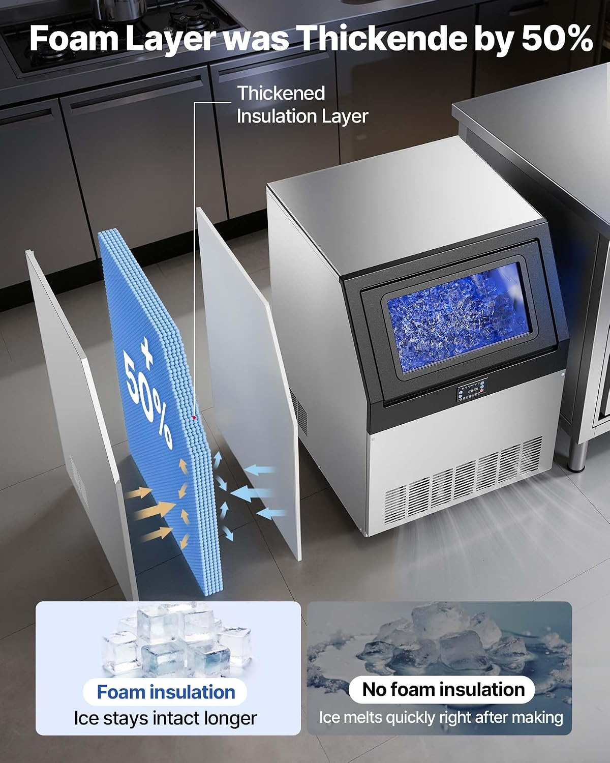 image:imageVEVOR Commercial Ice Maker Machine 120 lbs24h with 1630 lbs Storage Capacity BuiltinFreestandingUnder Counter Stainless Steel Ice Maker with LED Display amp SelfCleaning Home Bar Restaurant360Lbs24H