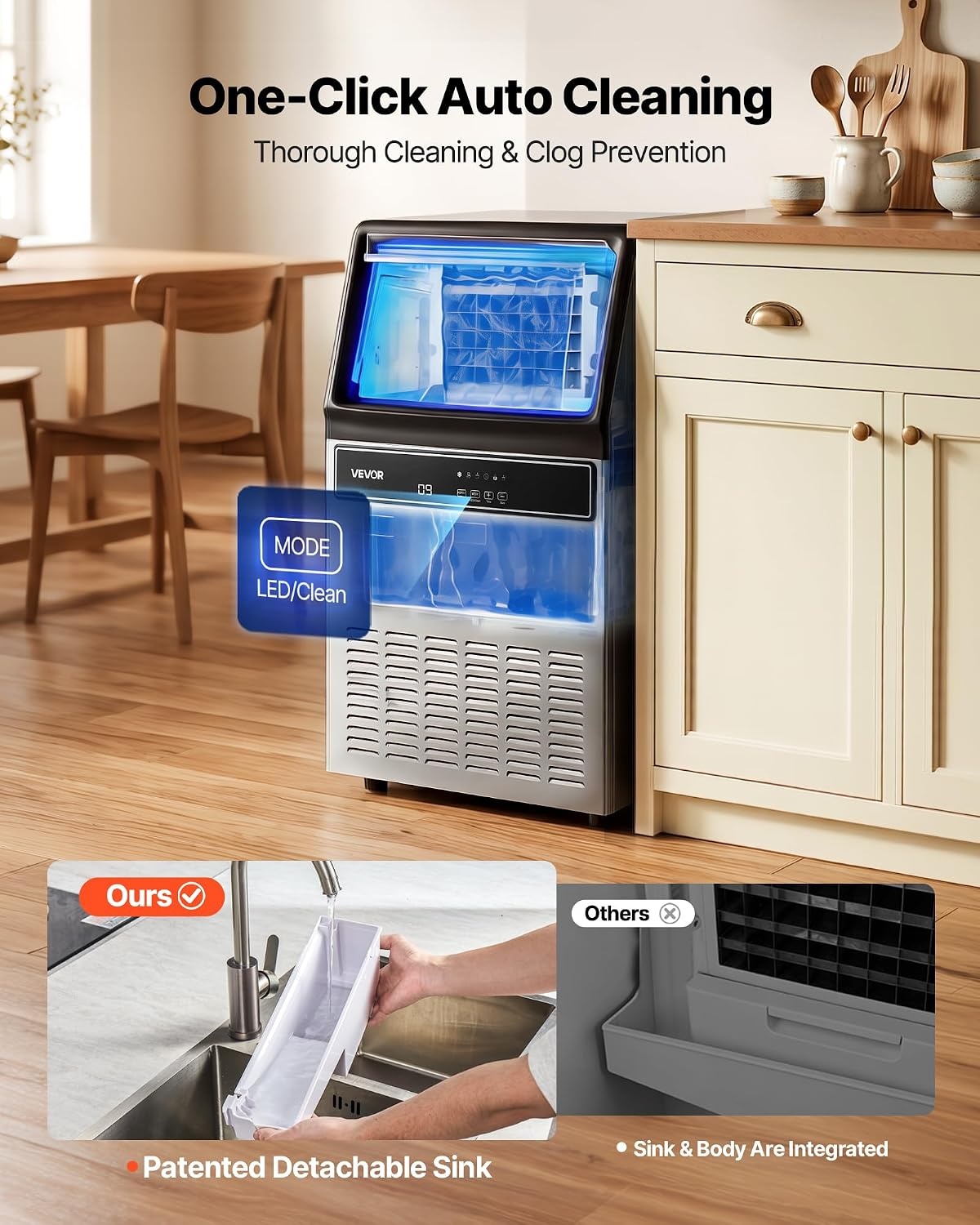 image:imageVEVOR Commercial Ice Maker Machine 120 lbs24h with 1630 lbs Storage Capacity BuiltinFreestandingUnder Counter Stainless Steel Ice Maker with LED Display amp SelfCleaning Home Bar Restaurant120lbs24H