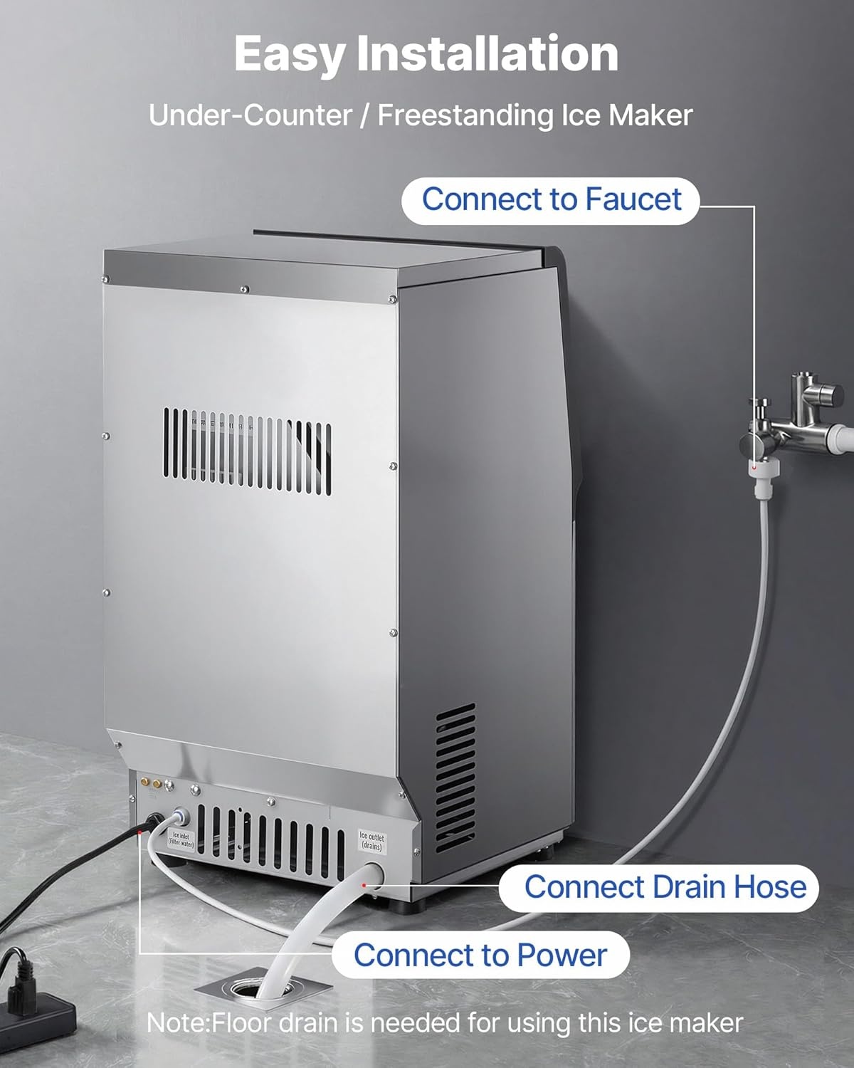 image:imageVEVOR Commercial Ice Maker Machine 120 lbs24h with 1630 lbs Storage Capacity BuiltinFreestandingUnder Counter Stainless Steel Ice Maker with LED Display amp SelfCleaning Home Bar Restaurant80lbs24H