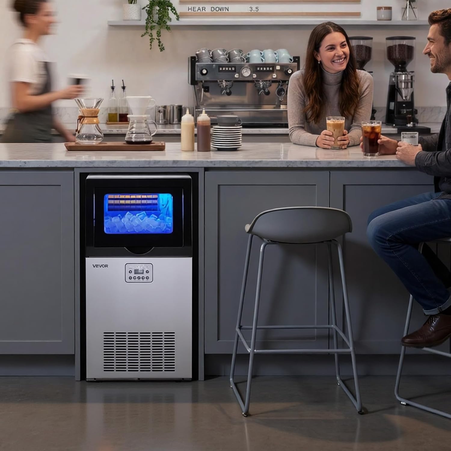 image:imageVEVOR Commercial Ice Maker Machine 120 lbs24h with 1630 lbs Storage Capacity BuiltinFreestandingUnder Counter Stainless Steel Ice Maker with LED Display amp SelfCleaning Home Bar Restaurant100 Lbs24H