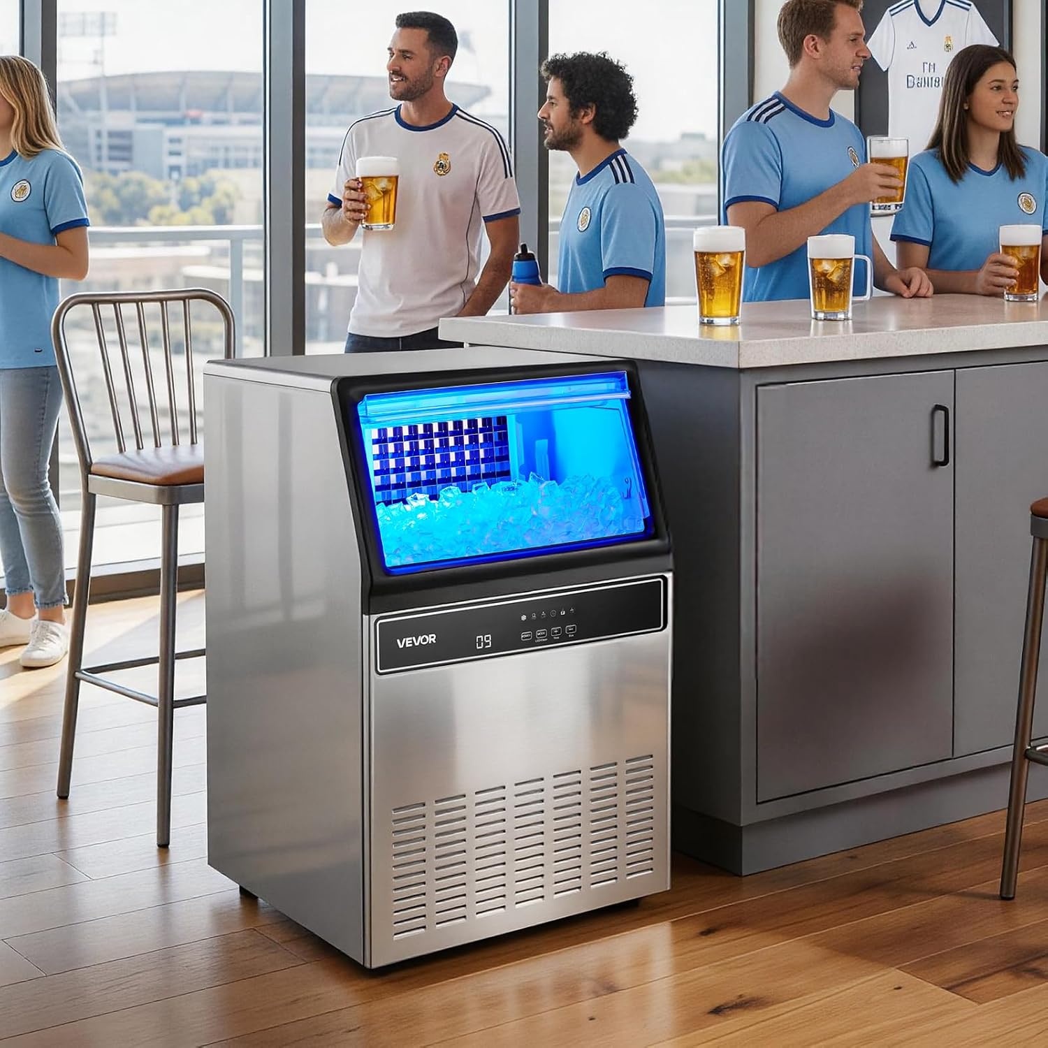 image:imageVEVOR Commercial Ice Maker Machine 120 lbs24h with 1630 lbs Storage Capacity BuiltinFreestandingUnder Counter Stainless Steel Ice Maker with LED Display amp SelfCleaning Home Bar Restaurant120lbs24H