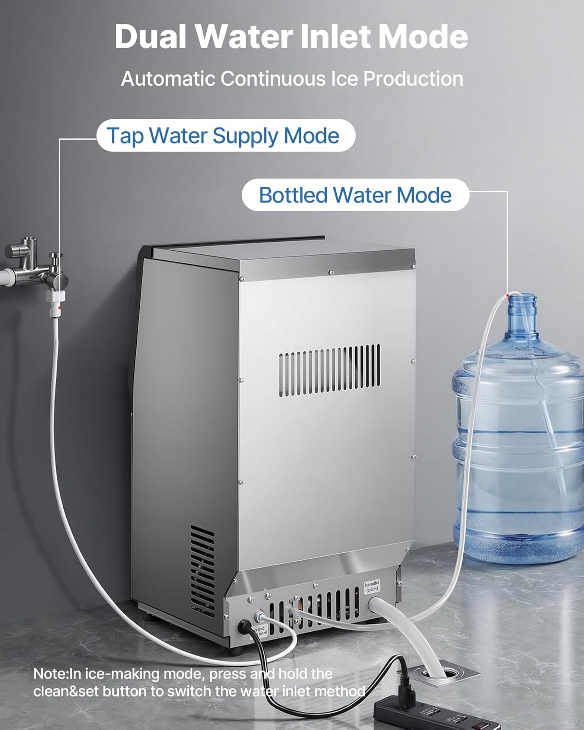 image:imageVEVOR Commercial Ice Maker Machine 120 lbs24h with 1630 lbs Storage Capacity BuiltinFreestandingUnder Counter Stainless Steel Ice Maker with LED Display amp SelfCleaning Home Bar Restaurant90lbs24HDual Water Inlet