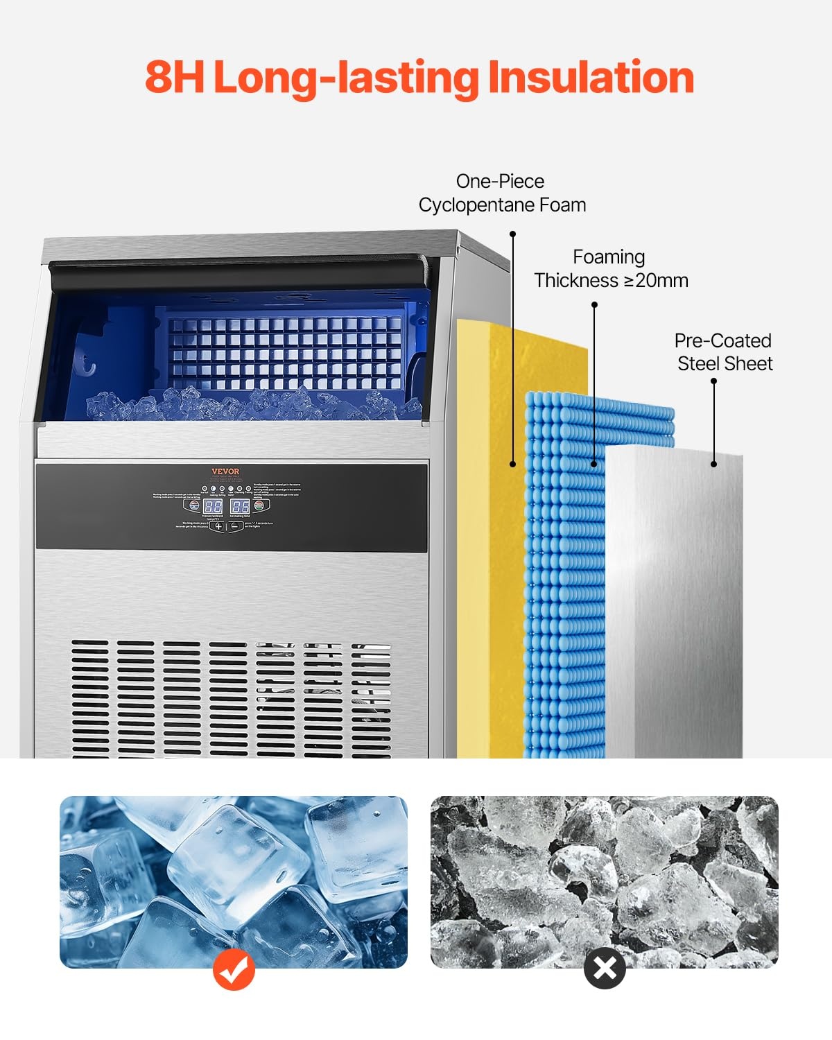 image:imageVEVOR Commercial Ice Maker Machine 160lbs24H Ice Maker Machine with 66lbs Storage Capacity 80 Ice Cubes in 15 Minutes LED Digital Display Freestanding SelfCleaning for Bar Office Restaurant