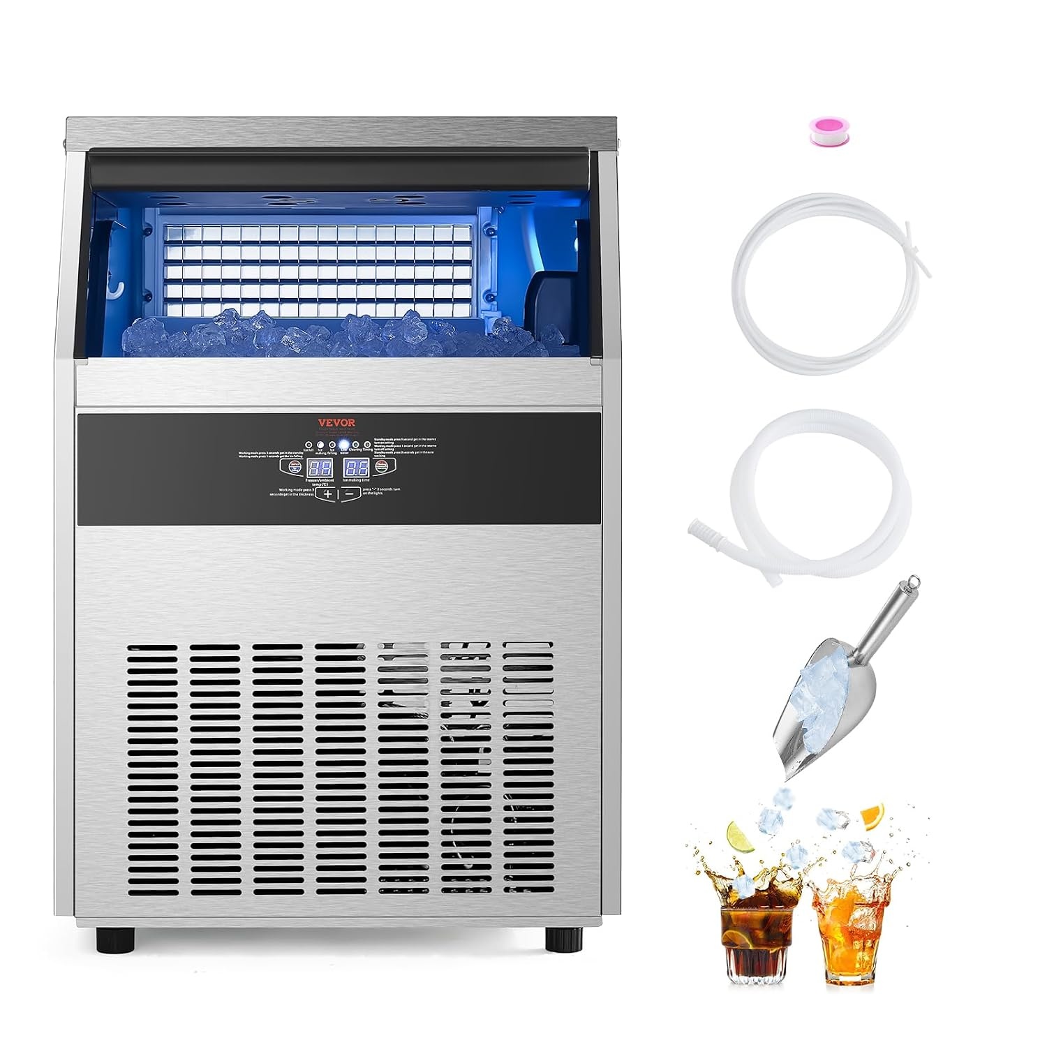 image:imageVEVOR Commercial Ice Maker Machine 160lbs24H Ice Maker Machine with 66lbs Storage Capacity 80 Ice Cubes in 15 Minutes LED Digital Display Freestanding SelfCleaning for Bar Office Restaurant