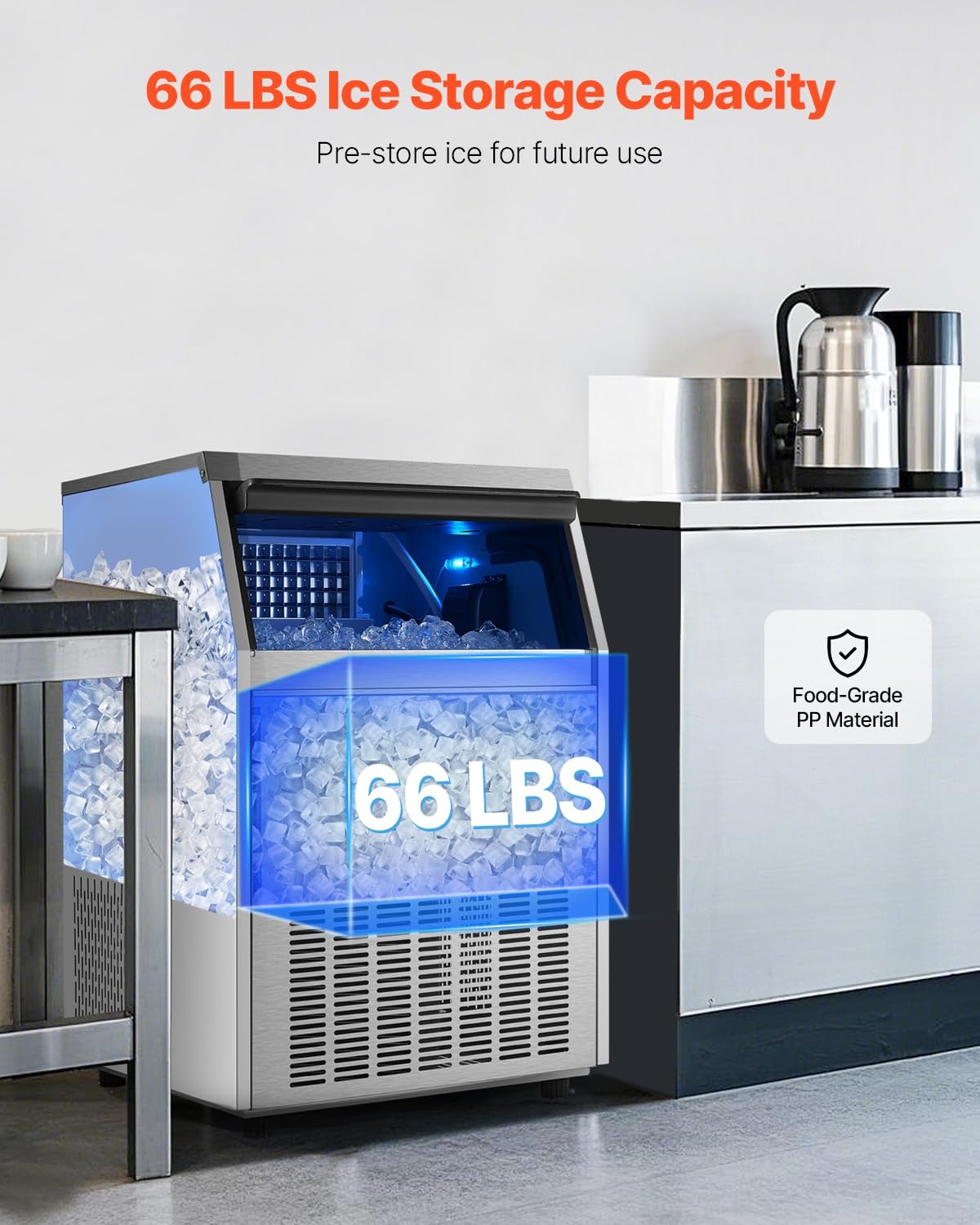 image:imageVEVOR Commercial Ice Maker Machine 160lbs24H Ice Maker Machine with 66lbs Storage Capacity 80 Ice Cubes in 15 Minutes LED Digital Display Freestanding SelfCleaning for Bar Office Restaurant