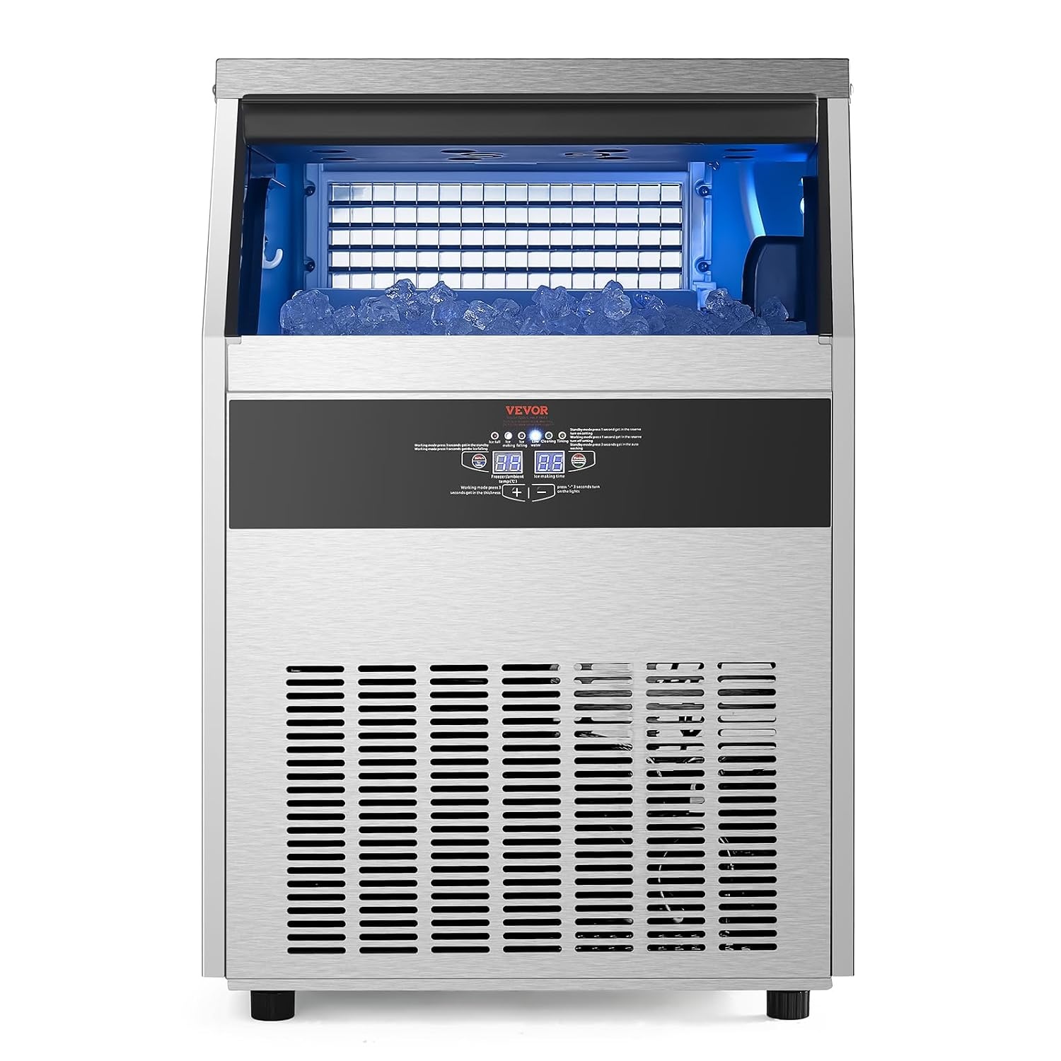 image:imageVEVOR Commercial Ice Maker Machine 160lbs24H Ice Maker Machine with 66lbs Storage Capacity 80 Ice Cubes in 15 Minutes LED Digital Display Freestanding SelfCleaning for Bar Office Restaurant