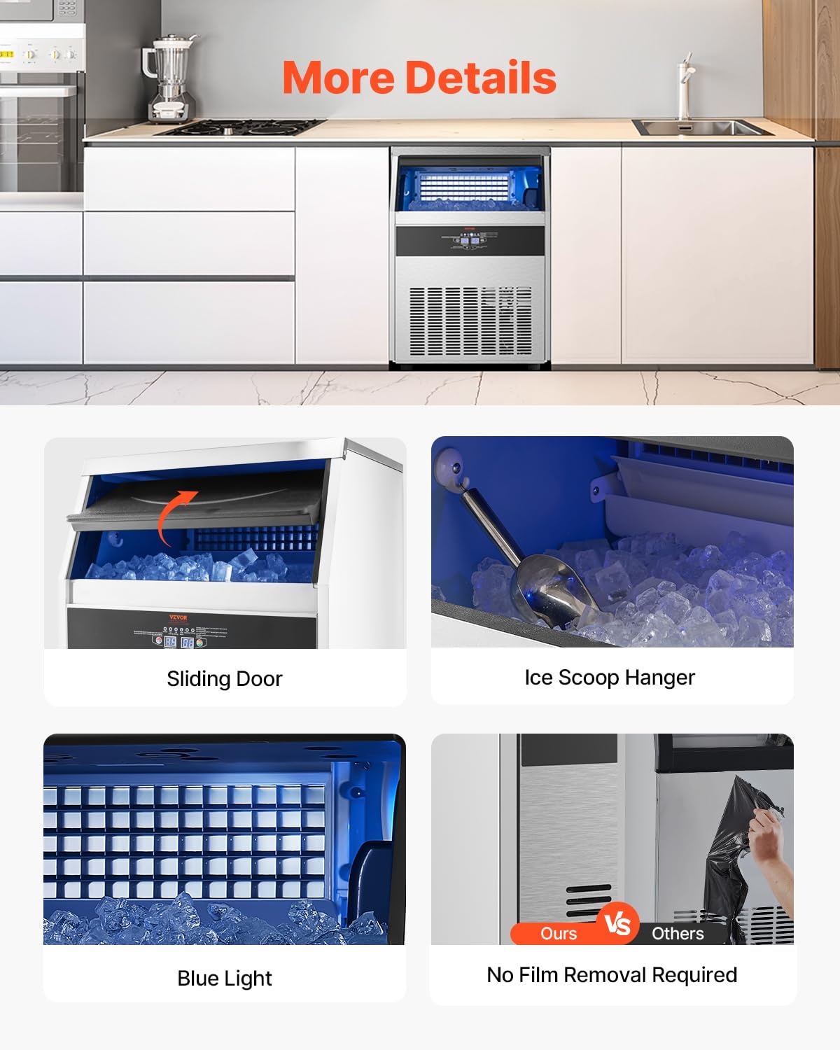 image:imageVEVOR Commercial Ice Maker Machine 160lbs24H Ice Maker Machine with 66lbs Storage Capacity 80 Ice Cubes in 15 Minutes LED Digital Display Freestanding SelfCleaning for Bar Office Restaurant
