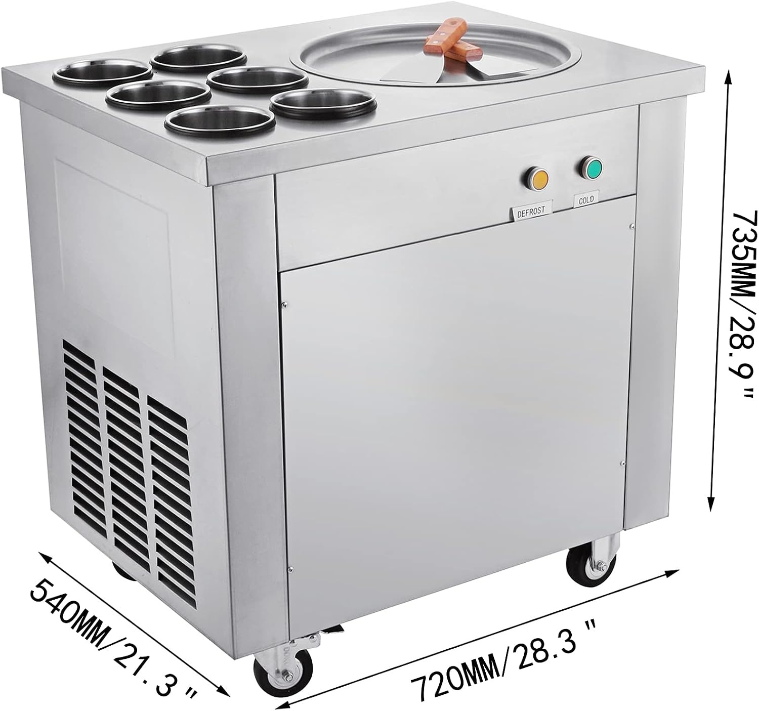 image:imageVEVOR Commercial Ice Roll Maker 137 Pan Diameter 740W Ice Cream Maker 6 Buckets Fried Yogurt Cream Machine with Food Shovels Perfect for Bars Cafs Dessert Shops