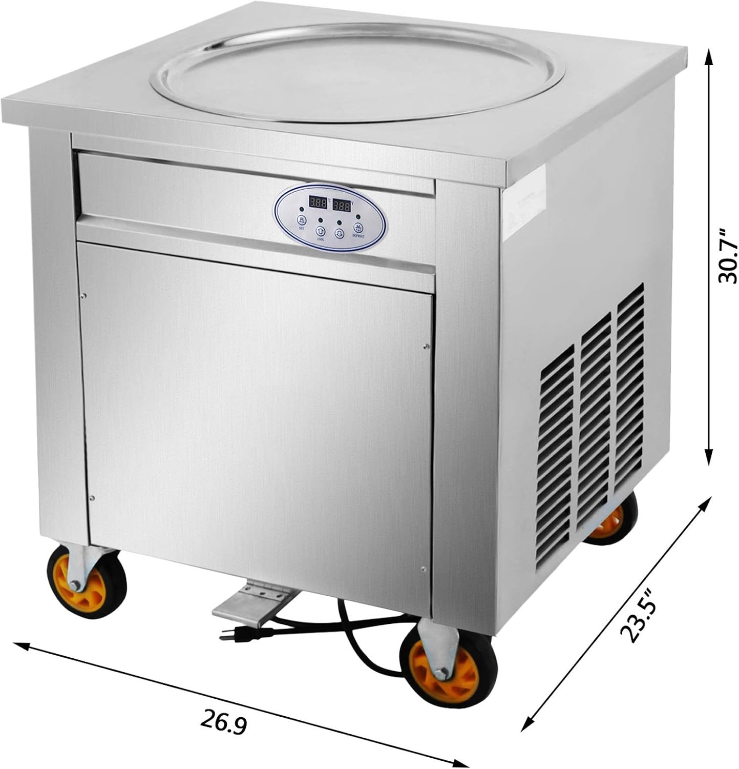 image:imageVEVOR Commercial Ice Roll Maker 1800W Fried Yogurt Cream Machine Fried Ice Cream Roll Machine with 197Inch Round Pan 2 Defrost Methods Button amp Pedal Perfect for Bars Cafes Dessert Shops