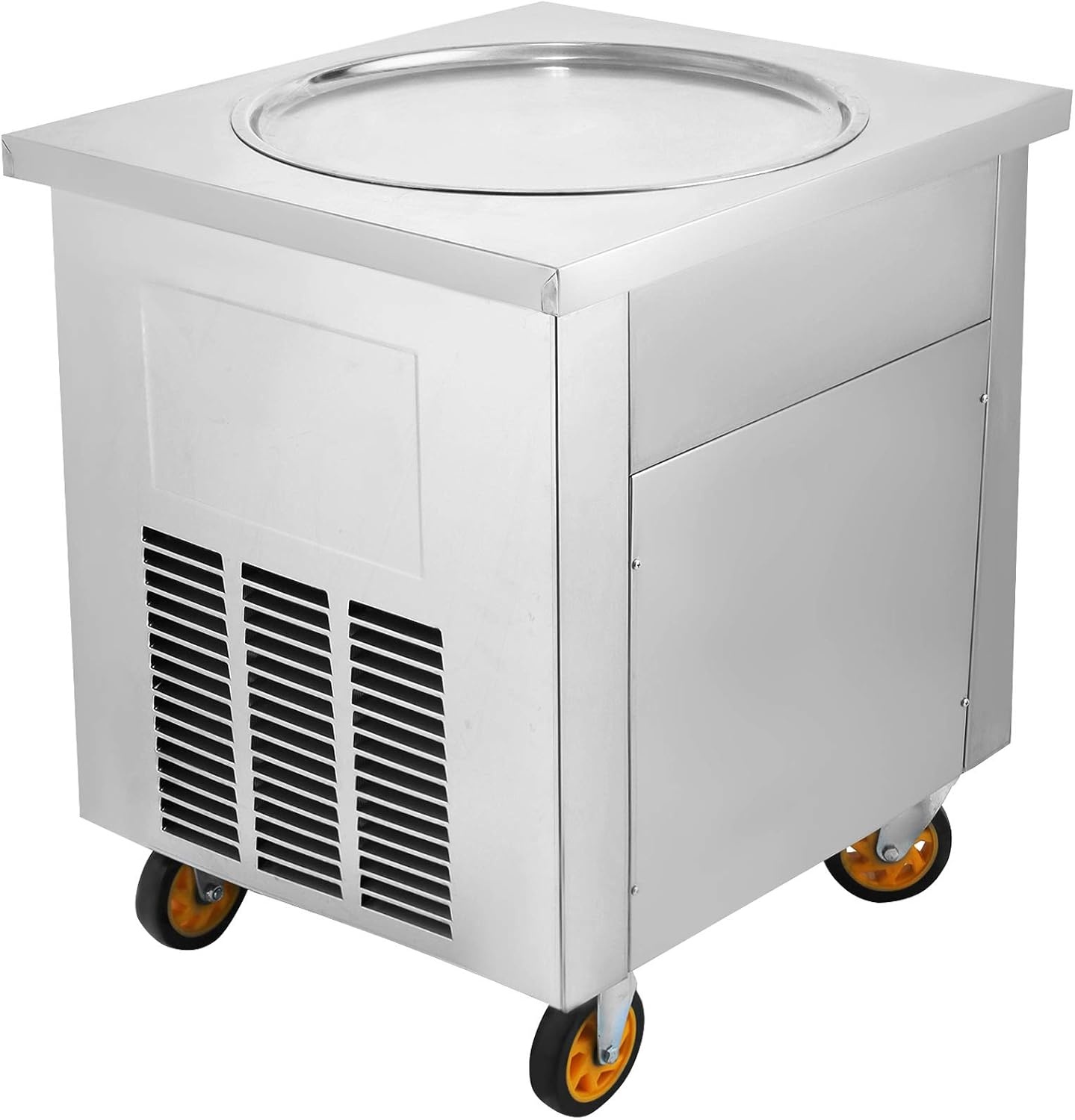 image:imageVEVOR Commercial Ice Roll Maker 1800W Fried Yogurt Cream Machine Fried Ice Cream Roll Machine with 197Inch Round Pan 2 Defrost Methods Button amp Pedal Perfect for Bars Cafes Dessert Shops