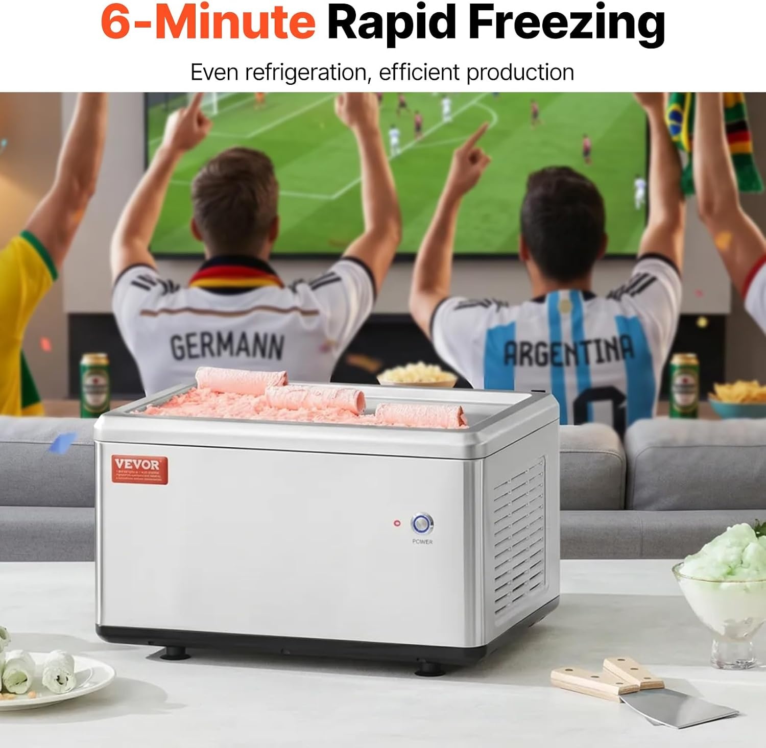 image:imageVEVOR Commercial Ice Roll MakerStirFried Yogurt Cream Machine 220W Ice Cream Roll Machine with 94 x 11 Square Pan Button Defrost Method with Food Shovels Perfect for BarsCafes Dessert Shops120W