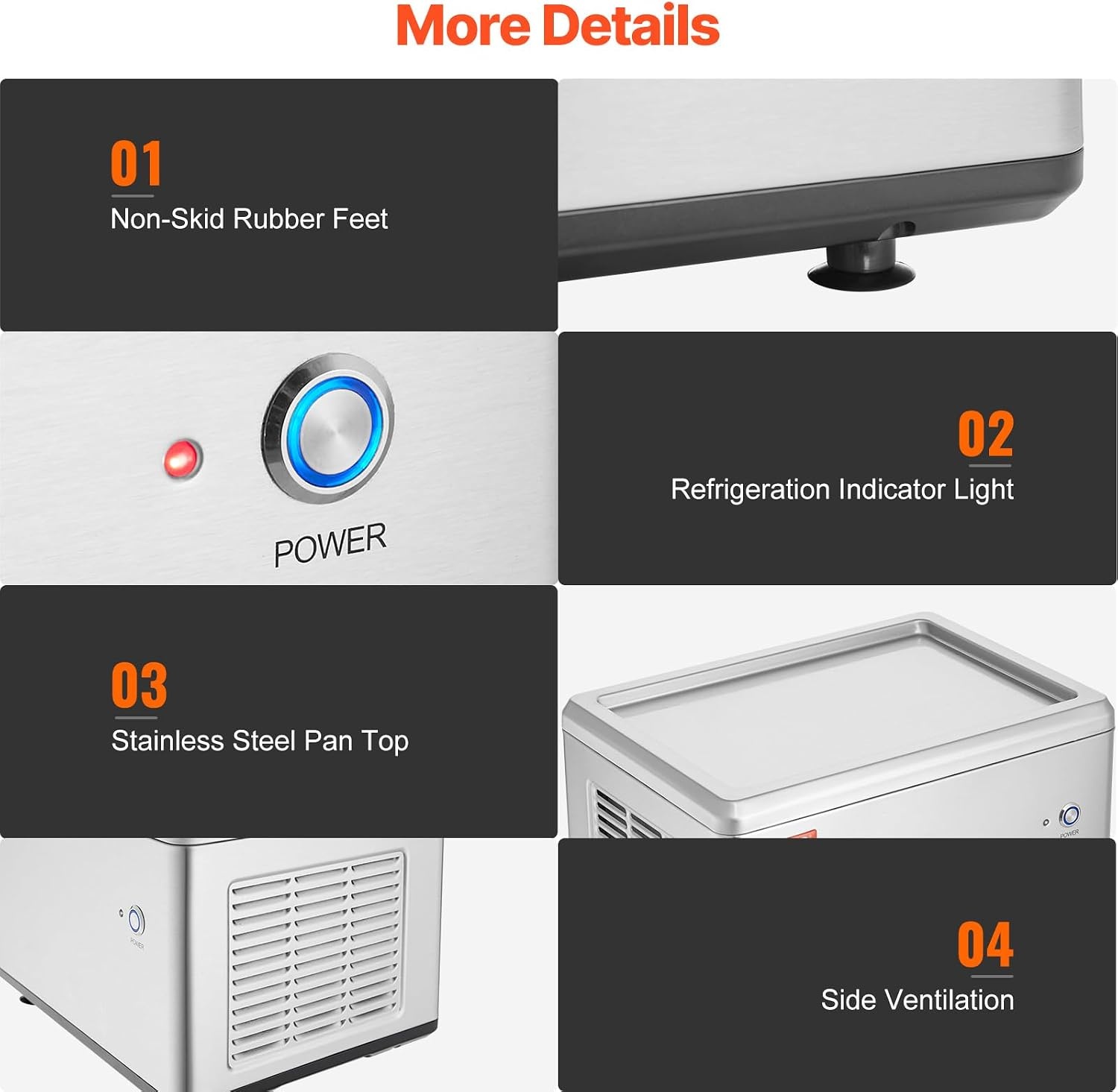 image:imageVEVOR Commercial Ice Roll MakerStirFried Yogurt Cream Machine 220W Ice Cream Roll Machine with 94 x 11 Square Pan Button Defrost Method with Food Shovels Perfect for BarsCafes Dessert Shops120W