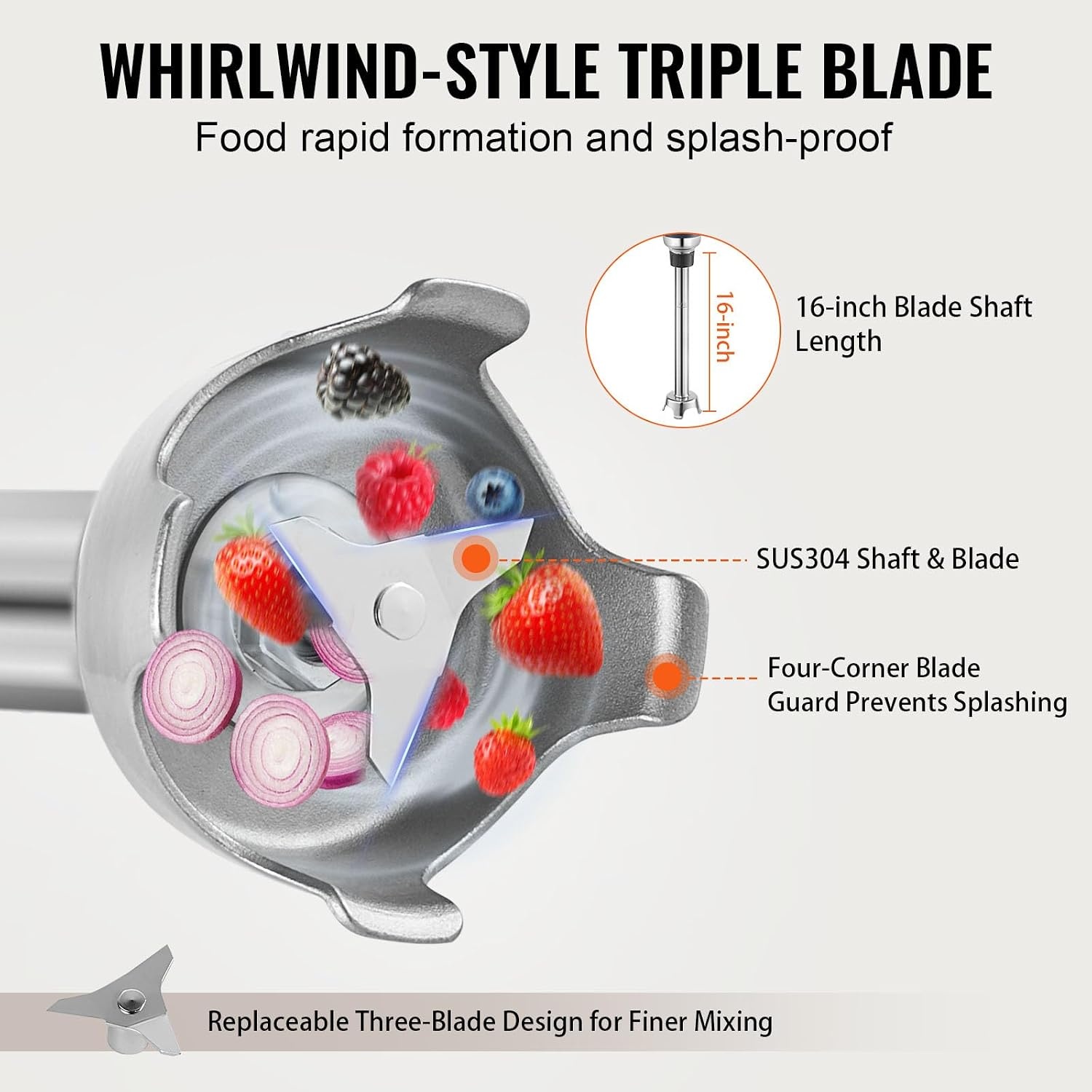 image:imageVEVOR Commercial Immersion Blender 500 Watt 20Inch Heavy Duty Hand Mixer Variable Speed Mixer with 304 Stainless Steel Blade MultiPurpose Portable Mixer for Soup Smoothie Puree Baby Food Variable Speed Stick Machine with 304 Stainless Steel Blade MultiPurpose Portable for Soup Smoothie Puree Baby Food350Watt 16inch