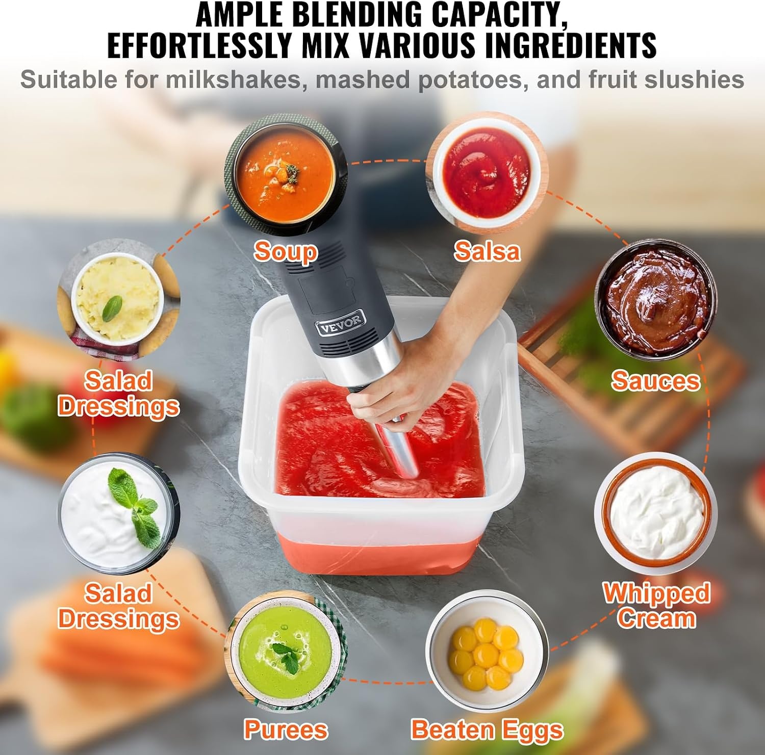 image:imageVEVOR Commercial Immersion Blender 500 Watt 20Inch Heavy Duty Hand Mixer Variable Speed Mixer with 304 Stainless Steel Blade MultiPurpose Portable Mixer for Soup Smoothie Puree Baby Food Variable Speed Stick Machine with 304 Stainless Steel Blade MultiPurpose Portable for Soup Smoothie Puree Baby Food500Watt 12Inch