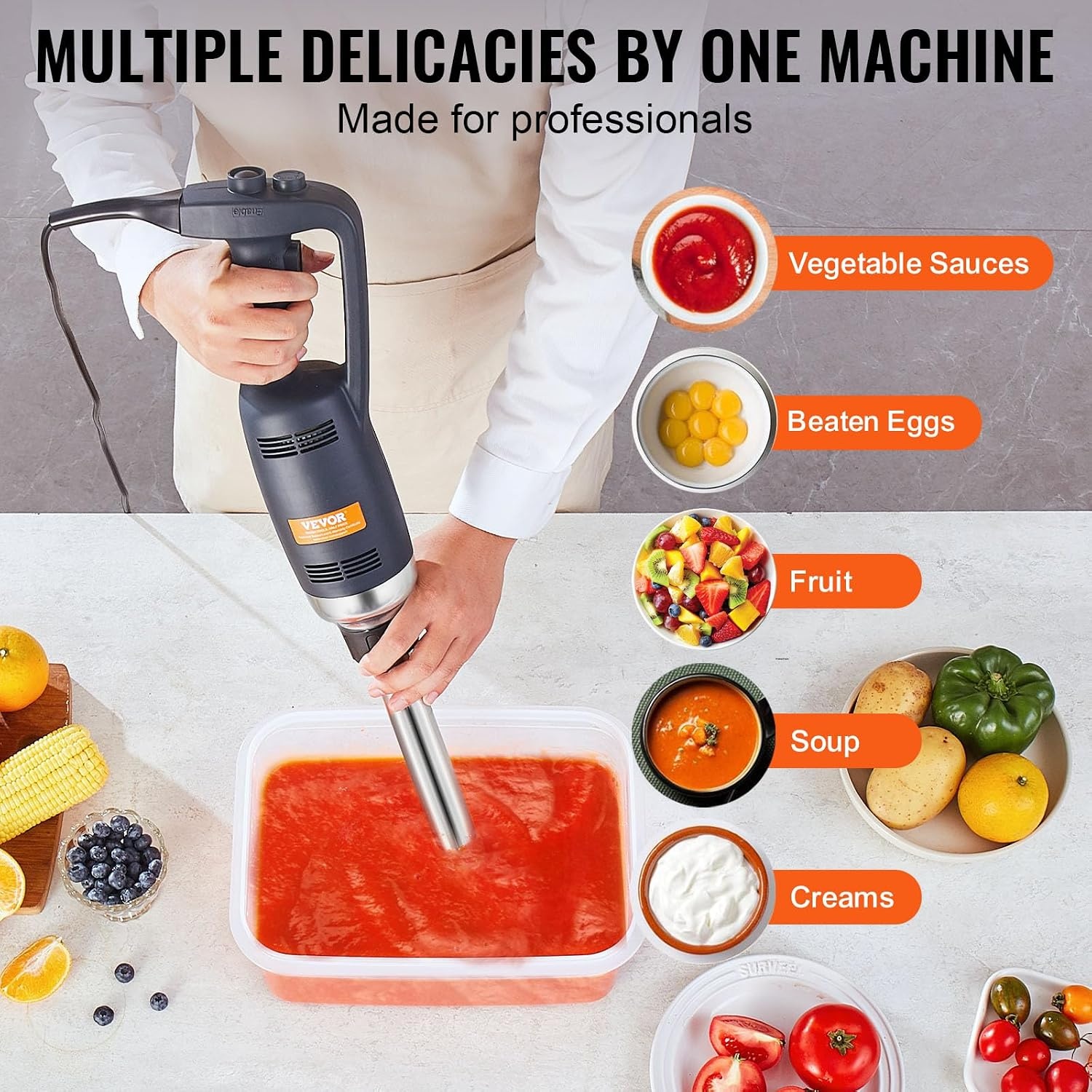 image:imageVEVOR Commercial Immersion Blender 500 Watt 20Inch Heavy Duty Hand Mixer Variable Speed Mixer with 304 Stainless Steel Blade MultiPurpose Portable Mixer for Soup Smoothie Puree Baby Food Variable Speed Stick Machine with 304 Stainless Steel Blade MultiPurpose Portable for Soup Smoothie Puree Baby Food350Watt 16inch
