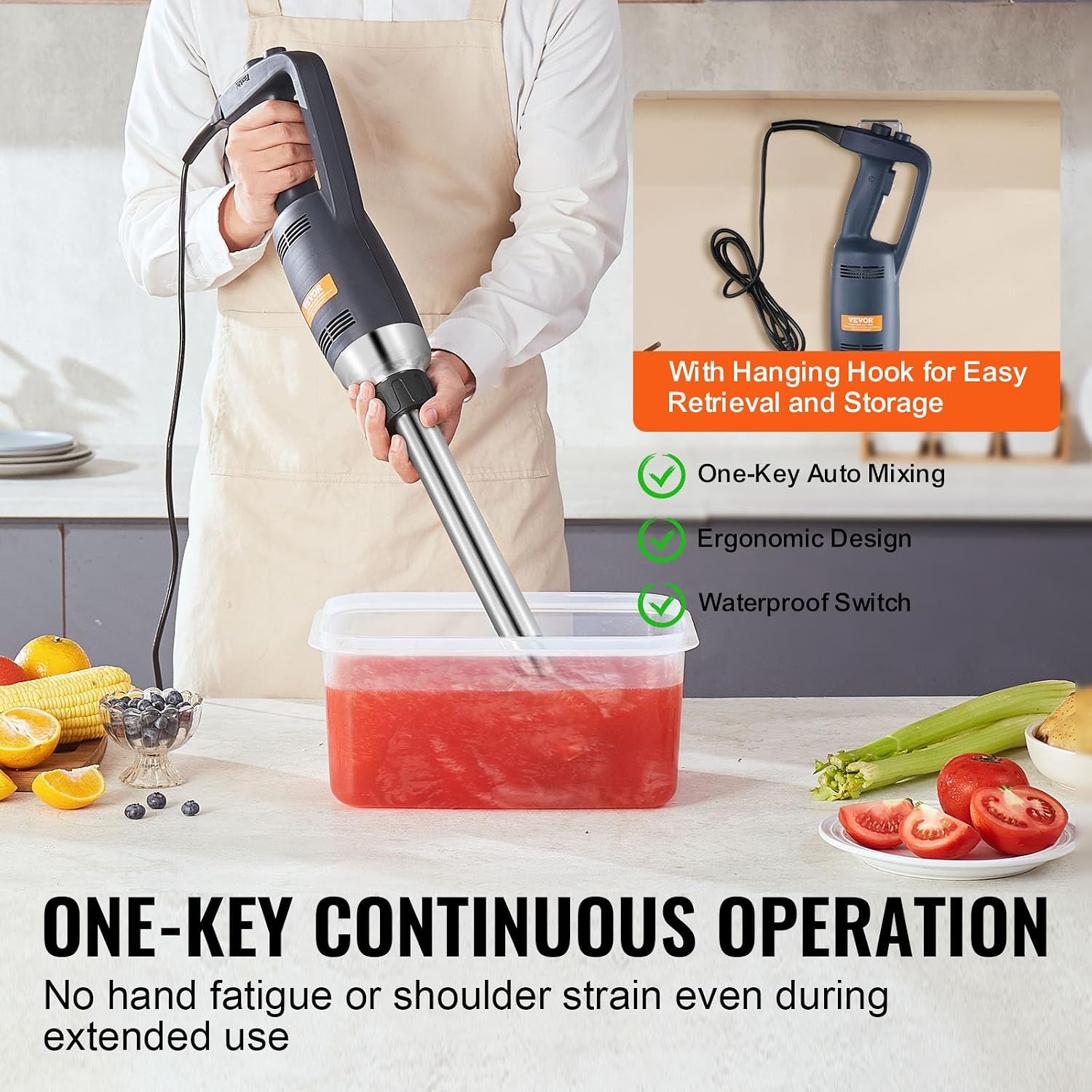 image:imageVEVOR Commercial Immersion Blender 500 Watt 20Inch Heavy Duty Hand Mixer Variable Speed Mixer with 304 Stainless Steel Blade MultiPurpose Portable Mixer for Soup Smoothie Puree Baby Food Variable Speed Stick Machine with 304 Stainless Steel Blade MultiPurpose Portable for Soup Smoothie Puree Baby Food350Watt 16inch