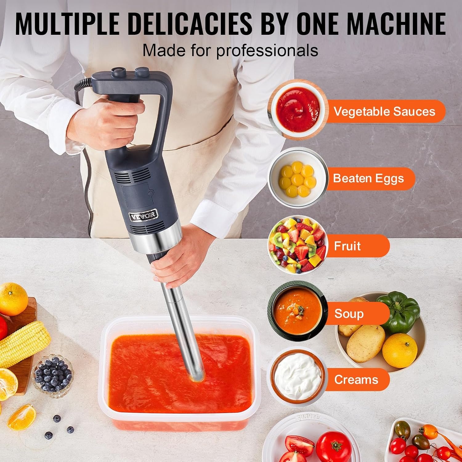 image:imageVEVOR Commercial Immersion Blender 500 Watt 20Inch Heavy Duty Hand Mixer Variable Speed Mixer with 304 Stainless Steel Blade MultiPurpose Portable Mixer for Soup Smoothie Puree Baby Food Variable Speed Stick Machine with 304 Stainless Steel Blade MultiPurpose Portable for Soup Smoothie Puree Baby Food500Watt 16inch