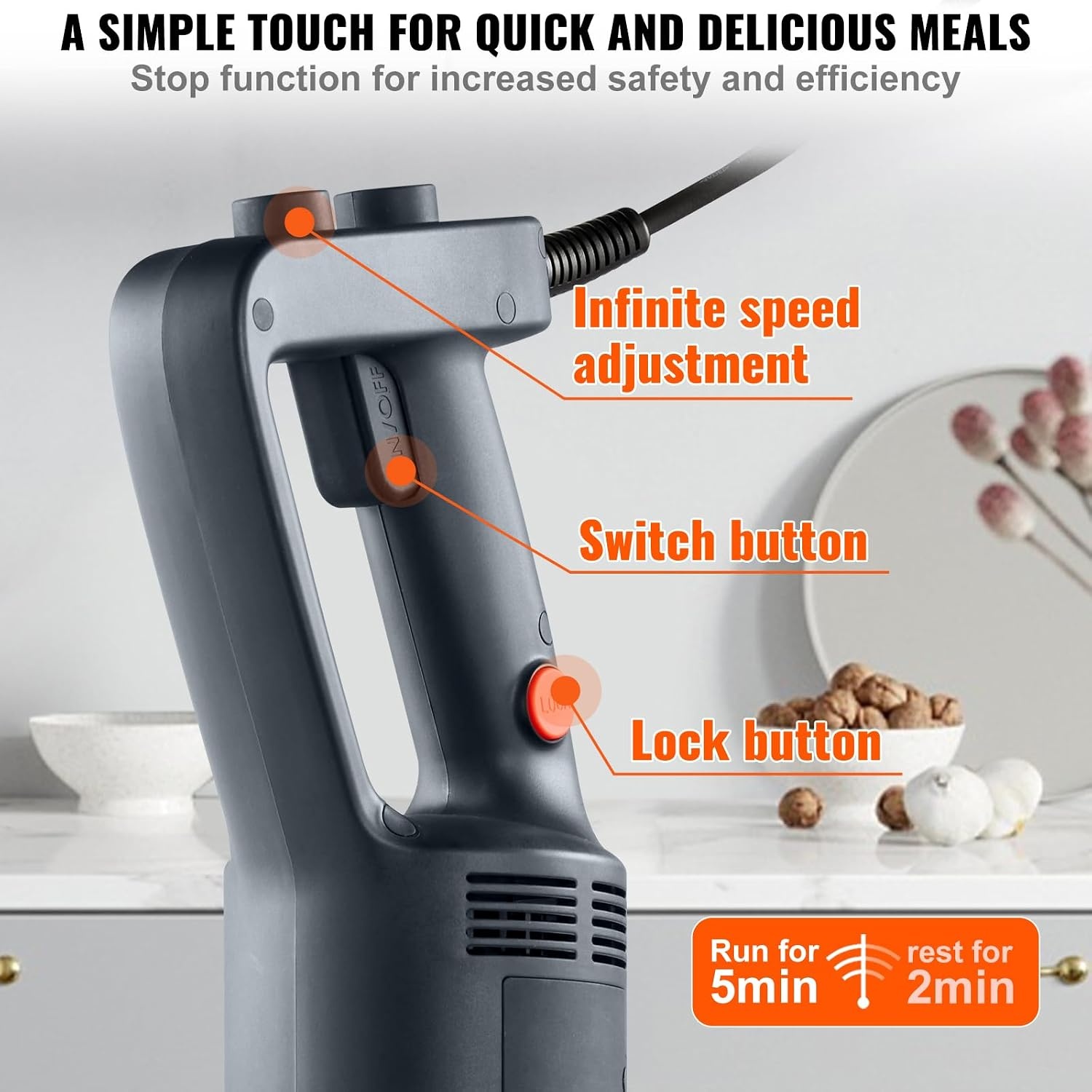 image:imageVEVOR Commercial Immersion Blender 500 Watt 20Inch Heavy Duty Hand Mixer Variable Speed Mixer with 304 Stainless Steel Blade MultiPurpose Portable Mixer for Soup Smoothie Puree Baby Food Variable Speed Stick Machine with 304 Stainless Steel Blade MultiPurpose Portable for Soup Smoothie Puree Baby Food750Watt 20inch