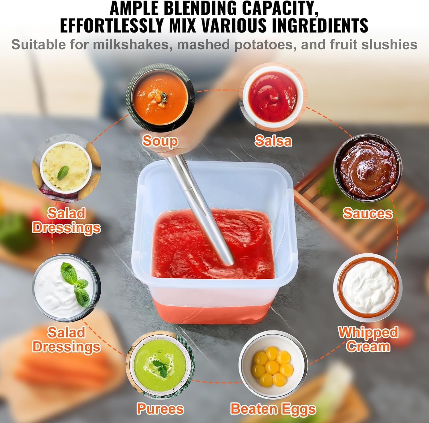 image:imageVEVOR Commercial Immersion Blender 500 Watt 20Inch Heavy Duty Hand Mixer Variable Speed Mixer with 304 Stainless Steel Blade MultiPurpose Portable Mixer for Soup Smoothie Puree Baby Food Variable Speed Stick Machine with 304 Stainless Steel Blade MultiPurpose Portable for Soup Smoothie Puree Baby Food500Watt 20inch