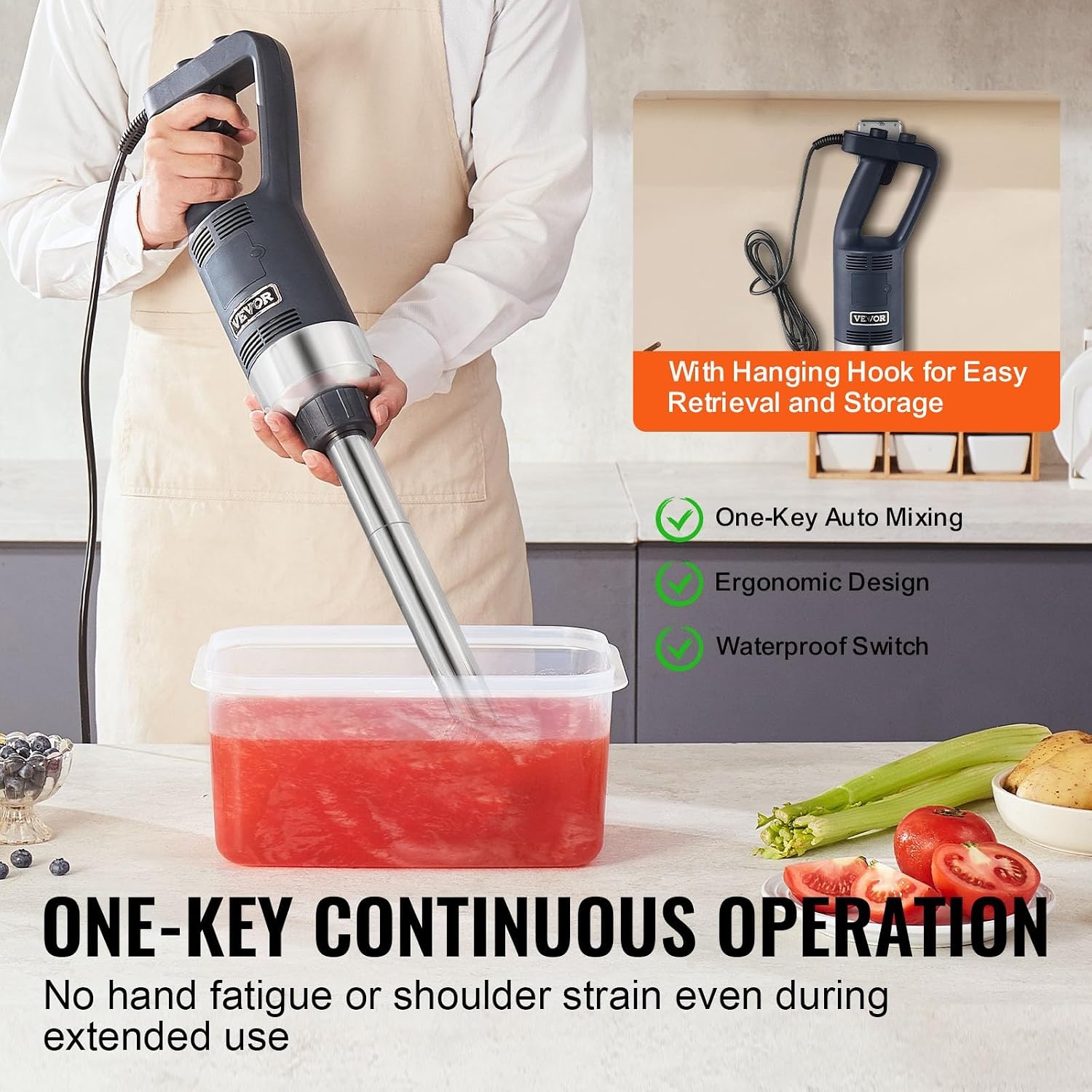 image:imageVEVOR Commercial Immersion Blender 500 Watt 20Inch Heavy Duty Hand Mixer Variable Speed Mixer with 304 Stainless Steel Blade MultiPurpose Portable Mixer for Soup Smoothie Puree Baby Food Variable Speed Stick Machine with 304 Stainless Steel Blade MultiPurpose Portable for Soup Smoothie Puree Baby Food500Watt 16inch