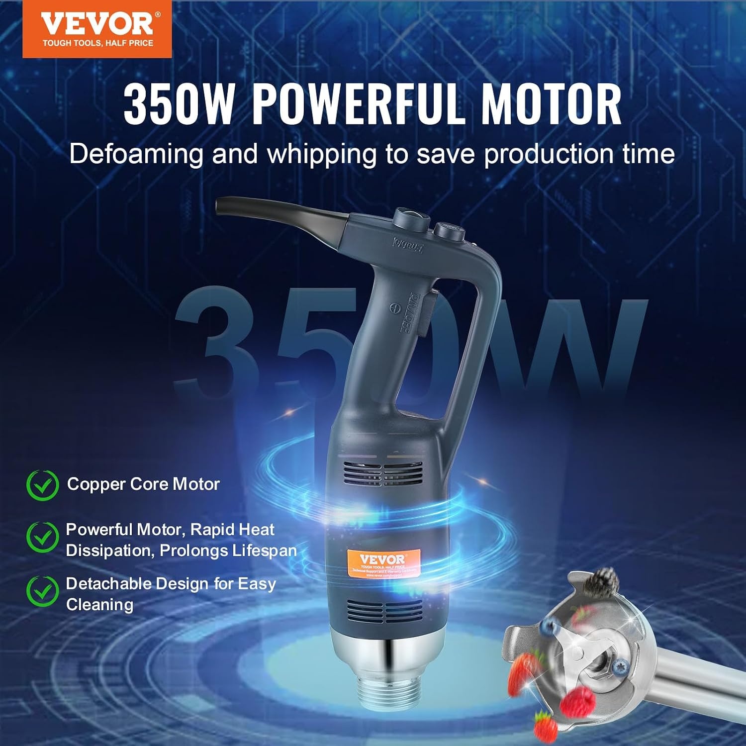 image:imageVEVOR Commercial Immersion Blender 500 Watt 20Inch Heavy Duty Hand Mixer Variable Speed Mixer with 304 Stainless Steel Blade MultiPurpose Portable Mixer for Soup Smoothie Puree Baby Food Variable Speed Stick Machine with 304 Stainless Steel Blade MultiPurpose Portable for Soup Smoothie Puree Baby Food350Watt 16inch