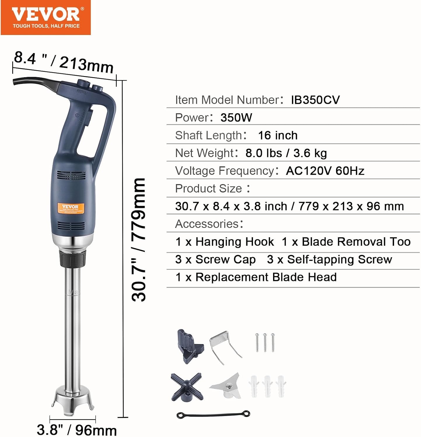 image:imageVEVOR Commercial Immersion Blender 500 Watt 20Inch Heavy Duty Hand Mixer Variable Speed Mixer with 304 Stainless Steel Blade MultiPurpose Portable Mixer for Soup Smoothie Puree Baby Food Variable Speed Stick Machine with 304 Stainless Steel Blade MultiPurpose Portable for Soup Smoothie Puree Baby Food350Watt 16inch