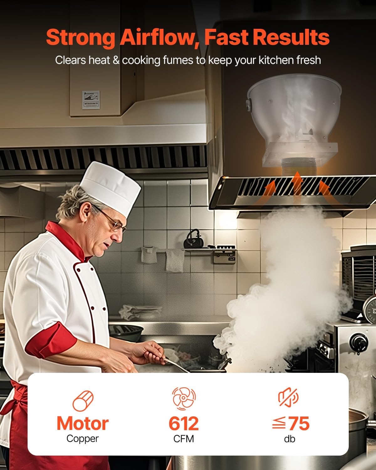 image:imageVEVOR Commercial Kitchen Exhaust Fan 1616 CFM Restaurant Canopy Hood Exhaust Fan 05HP 375W Direct Drive Food Truck Hood Vent High Speed amp Low Noise for Warehouse Agriculture025HP 180W