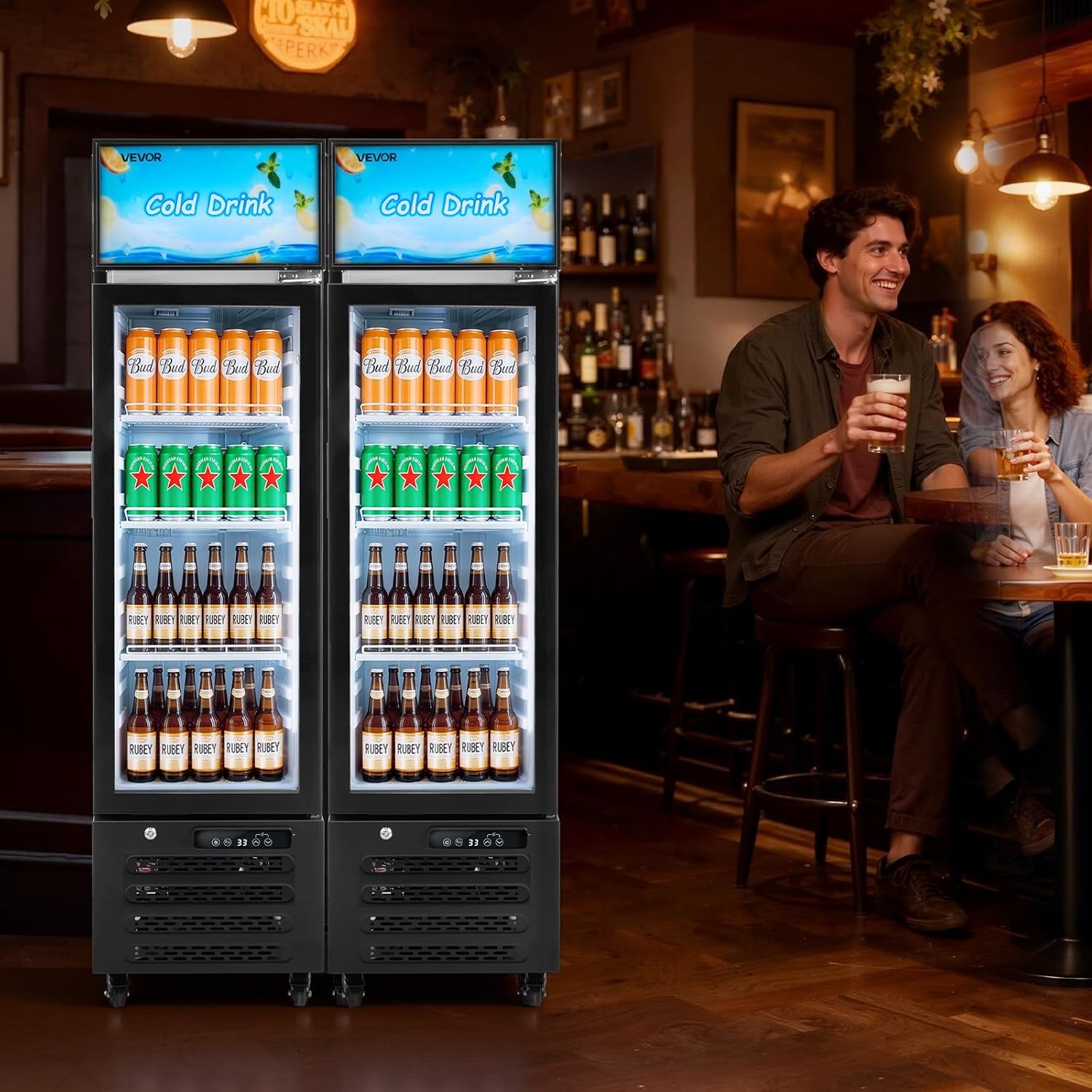 image:imageVEVOR Commercial Merchandiser Refrigerator 61 CuFt 173 L Glass Door Display Refrigerator Upright Beverage Cooler with Customizable Lightbox 3 Adjustable Shelves amp Soft LED Light for Homes Shops61 cuft