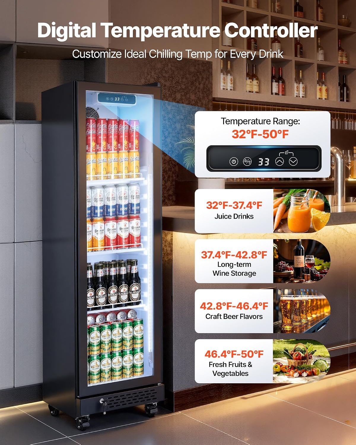 image:imageVEVOR Commercial Merchandiser Refrigerator 61 CuFt 173 L Glass Door Display Refrigerator Upright Beverage Cooler with Customizable Lightbox 3 Adjustable Shelves amp Soft LED Light for Homes Shops69 cuftnew