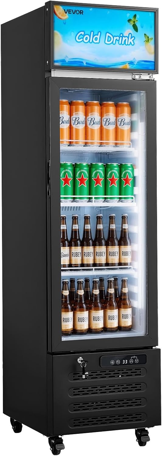 image:imageVEVOR Commercial Merchandiser Refrigerator 61 CuFt 173 L Glass Door Display Refrigerator Upright Beverage Cooler with Customizable Lightbox 3 Adjustable Shelves amp Soft LED Light for Homes Shops61 cuft