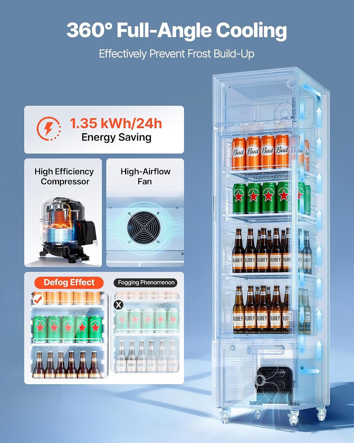 image:imageVEVOR Commercial Merchandiser Refrigerator 61 CuFt 173 L Glass Door Display Refrigerator Upright Beverage Cooler with Customizable Lightbox 3 Adjustable Shelves amp Soft LED Light for Homes Shops61 cuft