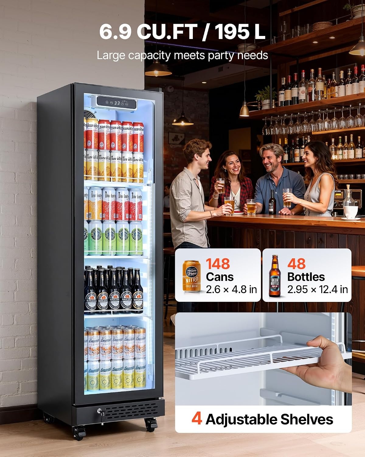 image:imageVEVOR Commercial Merchandiser Refrigerator 61 CuFt 173 L Glass Door Display Refrigerator Upright Beverage Cooler with Customizable Lightbox 3 Adjustable Shelves amp Soft LED Light for Homes Shops69 cuftnew