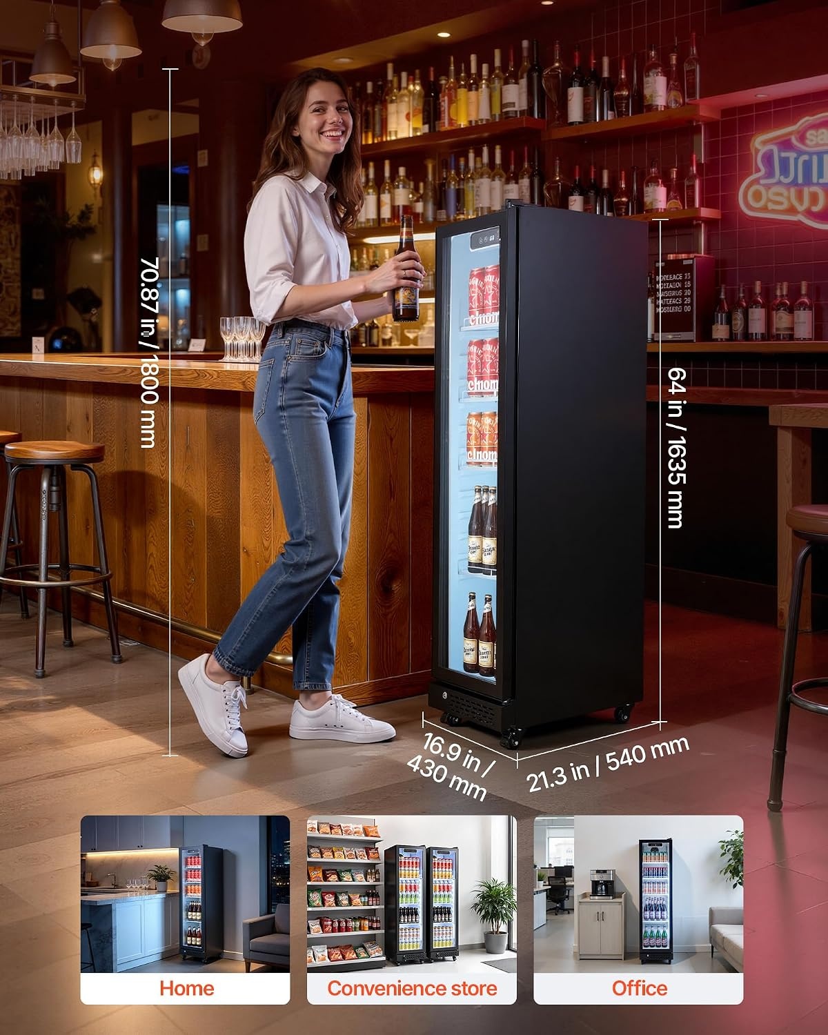 image:imageVEVOR Commercial Merchandiser Refrigerator 61 CuFt 173 L Glass Door Display Refrigerator Upright Beverage Cooler with Customizable Lightbox 3 Adjustable Shelves amp Soft LED Light for Homes Shops69 cuftnew