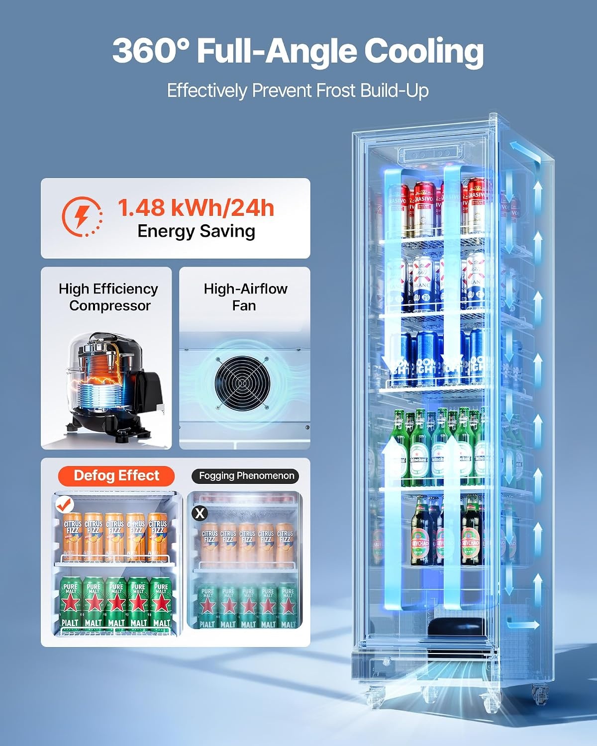 image:imageVEVOR Commercial Merchandiser Refrigerator 61 CuFt 173 L Glass Door Display Refrigerator Upright Beverage Cooler with Customizable Lightbox 3 Adjustable Shelves amp Soft LED Light for Homes Shops69 cuftnew