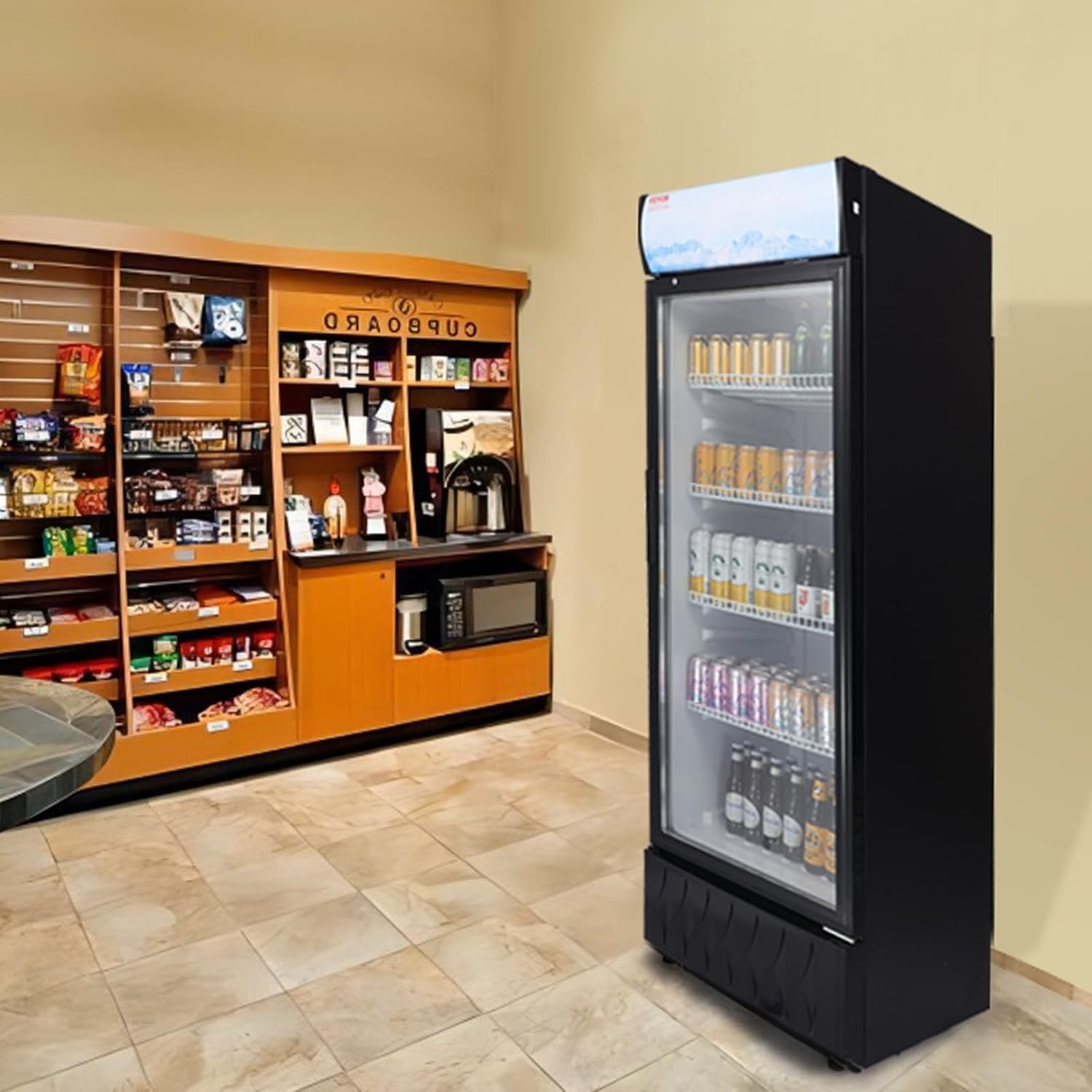 image:imageVEVOR Commercial Merchandiser Refrigerator 96 CuFt 273 L Glass Door Display Refrigerator Upright Beverage Cooler with Customizable Lightbox 4 Adjustable Shelves amp Soft LED Light for Homes Shops97 cuft