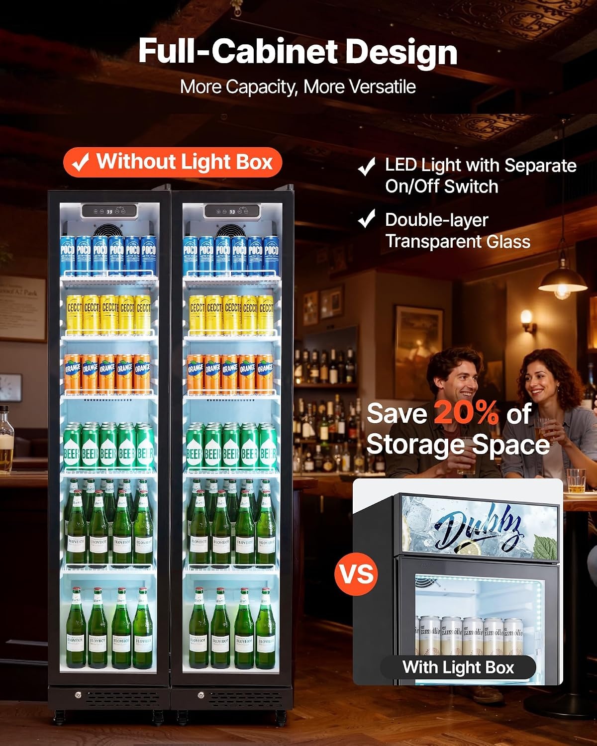 image:imageVEVOR Commercial Merchandiser Refrigerator 96 CuFt 273 L Glass Door Display Refrigerator Upright Beverage Cooler with Customizable Lightbox 4 Adjustable Shelves amp Soft LED Light for Homes Shops83 cuft