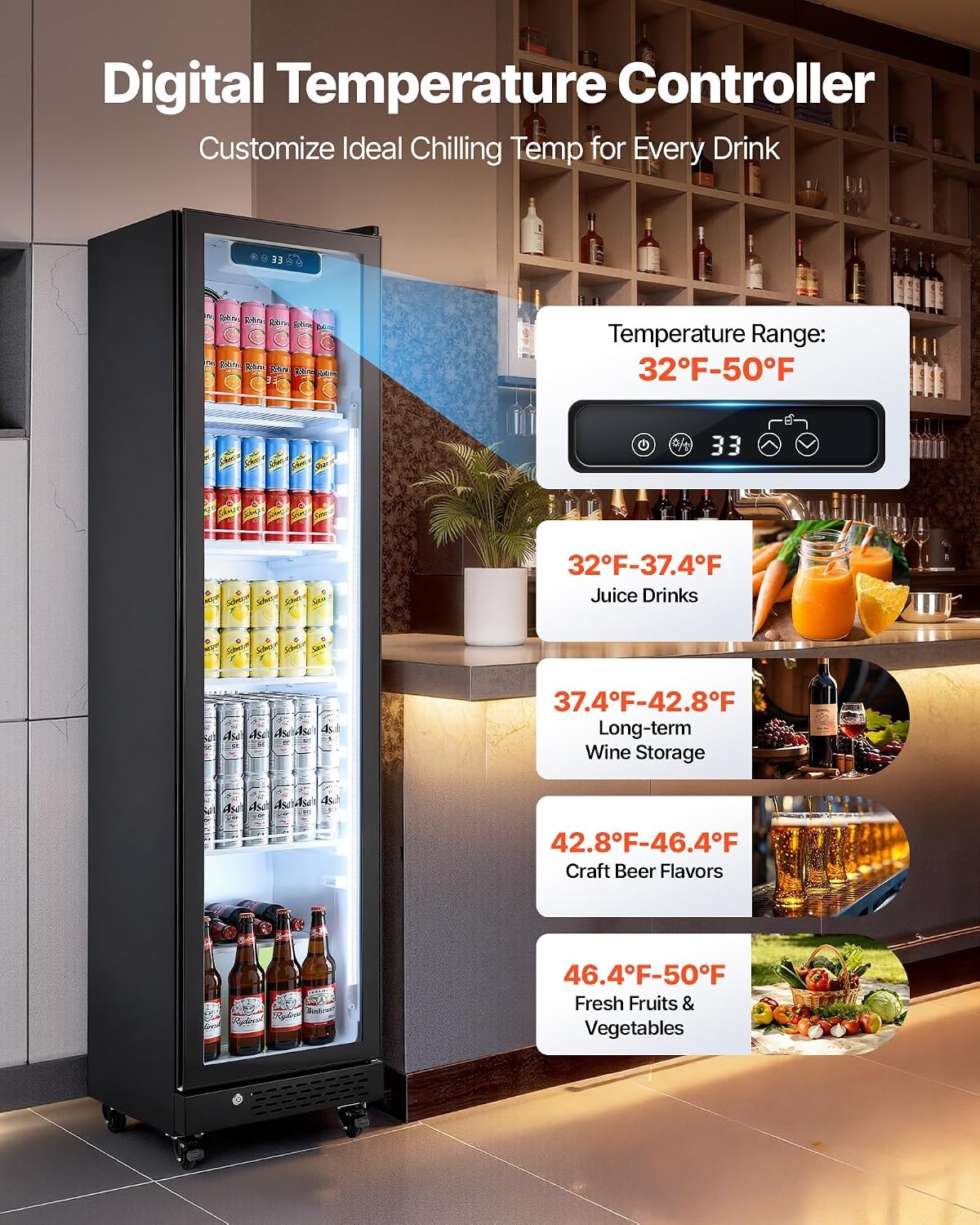 image:imageVEVOR Commercial Merchandiser Refrigerator 96 CuFt 273 L Glass Door Display Refrigerator Upright Beverage Cooler with Customizable Lightbox 4 Adjustable Shelves amp Soft LED Light for Homes Shops83 cuft