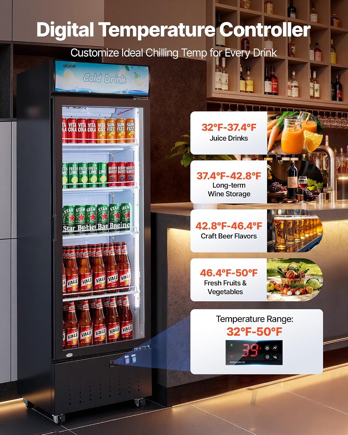 image:imageVEVOR Commercial Merchandiser Refrigerator 96 CuFt 273 L Glass Door Display Refrigerator Upright Beverage Cooler with Customizable Lightbox 4 Adjustable Shelves amp Soft LED Light for Homes Shops127 cuftnew