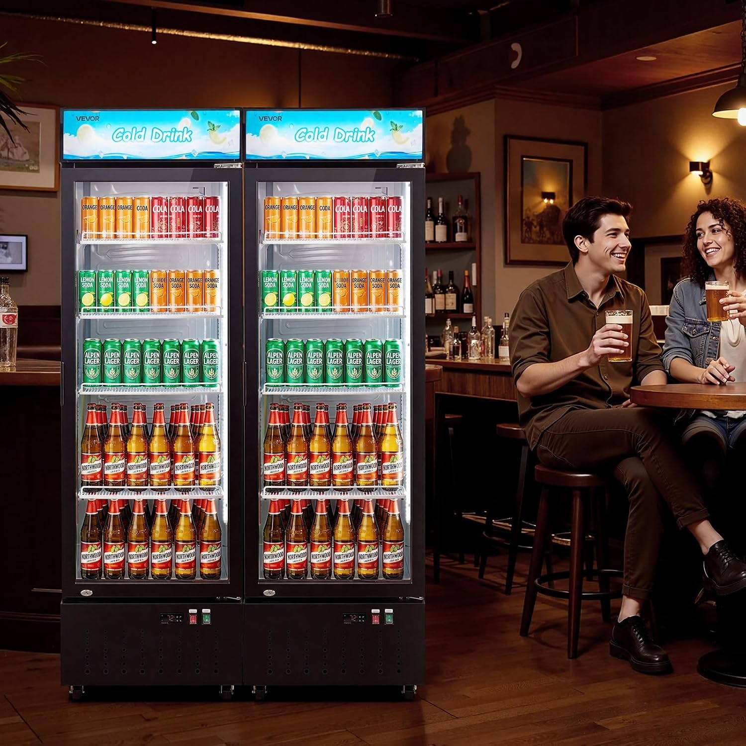 image:imageVEVOR Commercial Merchandiser Refrigerator 96 CuFt 273 L Glass Door Display Refrigerator Upright Beverage Cooler with Customizable Lightbox 4 Adjustable Shelves amp Soft LED Light for Homes Shops127 cuftnew