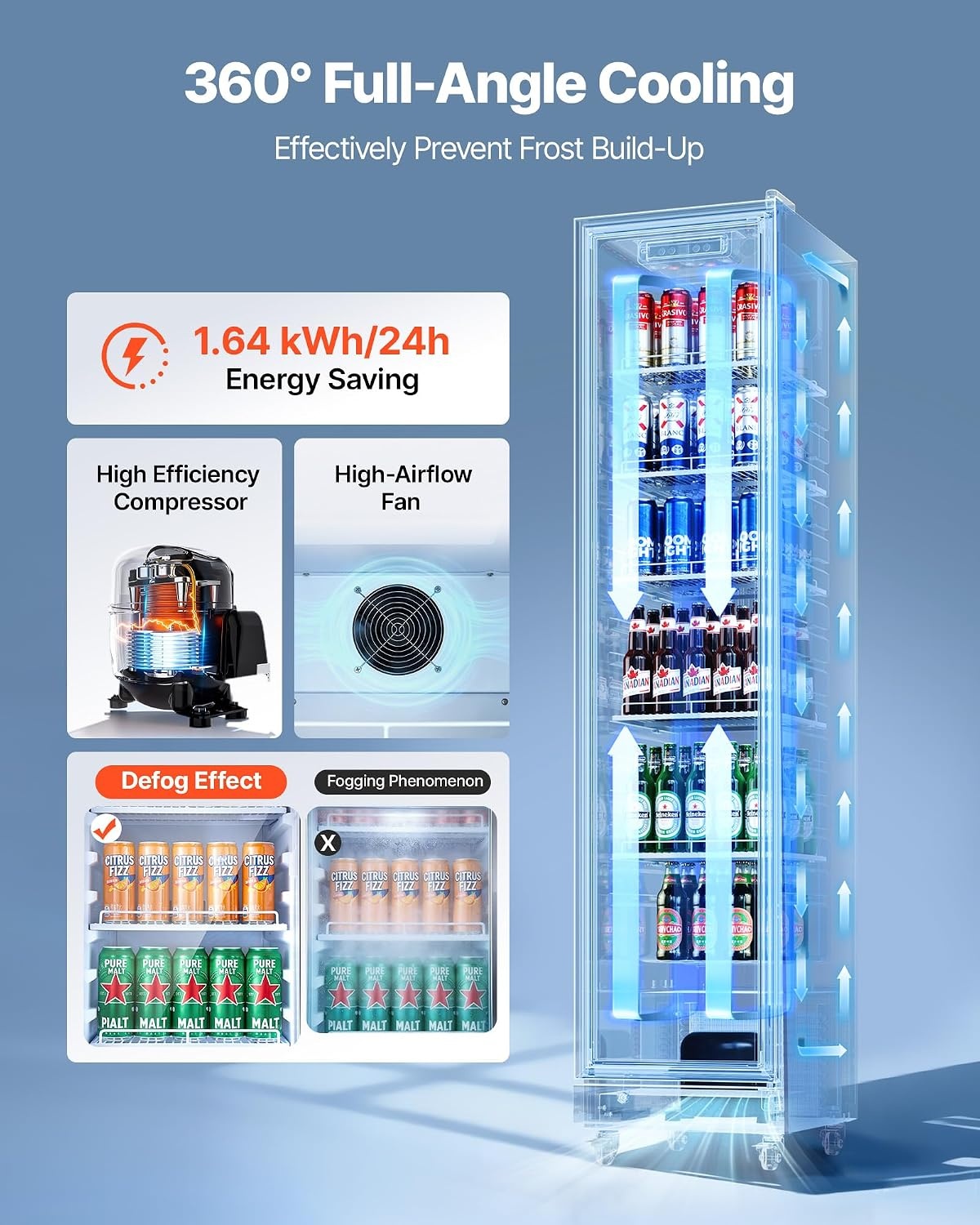 image:imageVEVOR Commercial Merchandiser Refrigerator 96 CuFt 273 L Glass Door Display Refrigerator Upright Beverage Cooler with Customizable Lightbox 4 Adjustable Shelves amp Soft LED Light for Homes Shops83 cuft