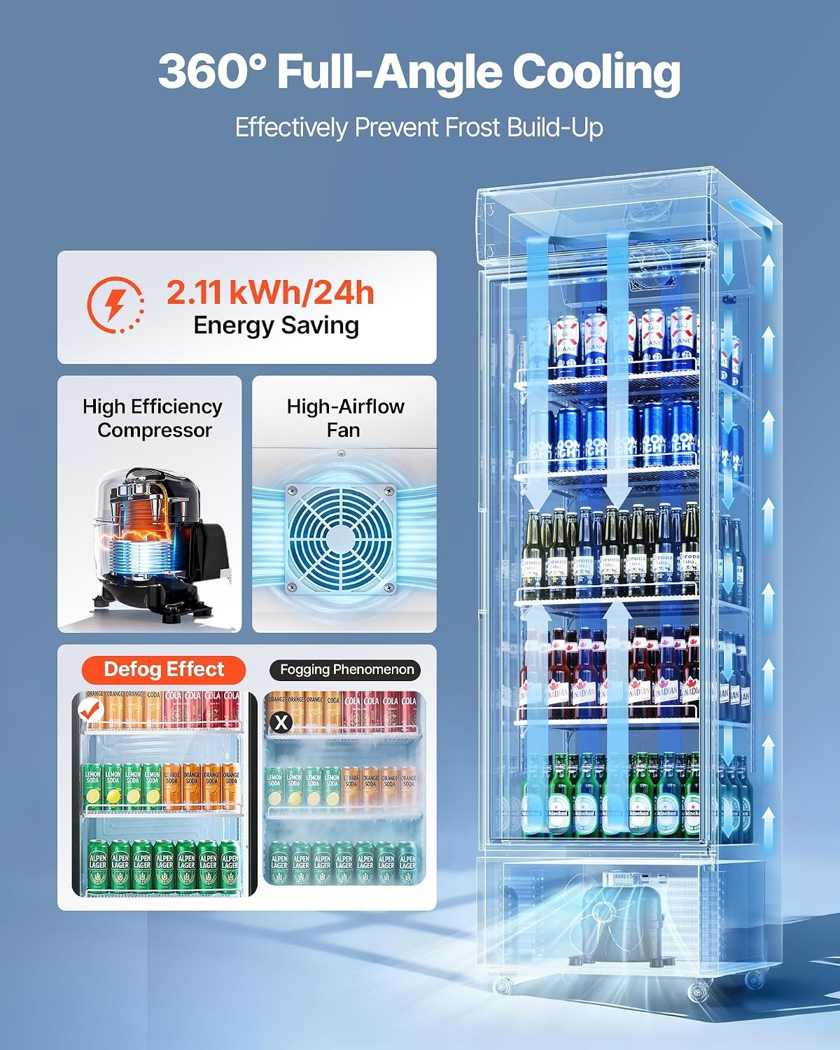 image:imageVEVOR Commercial Merchandiser Refrigerator 96 CuFt 273 L Glass Door Display Refrigerator Upright Beverage Cooler with Customizable Lightbox 4 Adjustable Shelves amp Soft LED Light for Homes Shops127 cuftnew