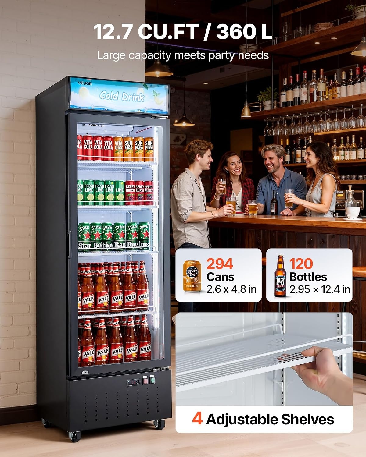 image:imageVEVOR Commercial Merchandiser Refrigerator 96 CuFt 273 L Glass Door Display Refrigerator Upright Beverage Cooler with Customizable Lightbox 4 Adjustable Shelves amp Soft LED Light for Homes Shops127 cuftnew
