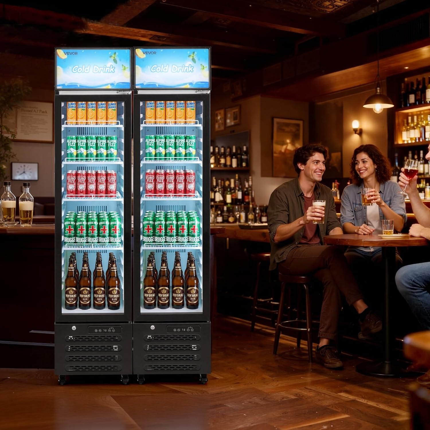 image:imageVEVOR Commercial Merchandiser Refrigerator 96 CuFt 273 L Glass Door Display Refrigerator Upright Beverage Cooler with Customizable Lightbox 4 Adjustable Shelves amp Soft LED Light for Homes Shops75 cuft