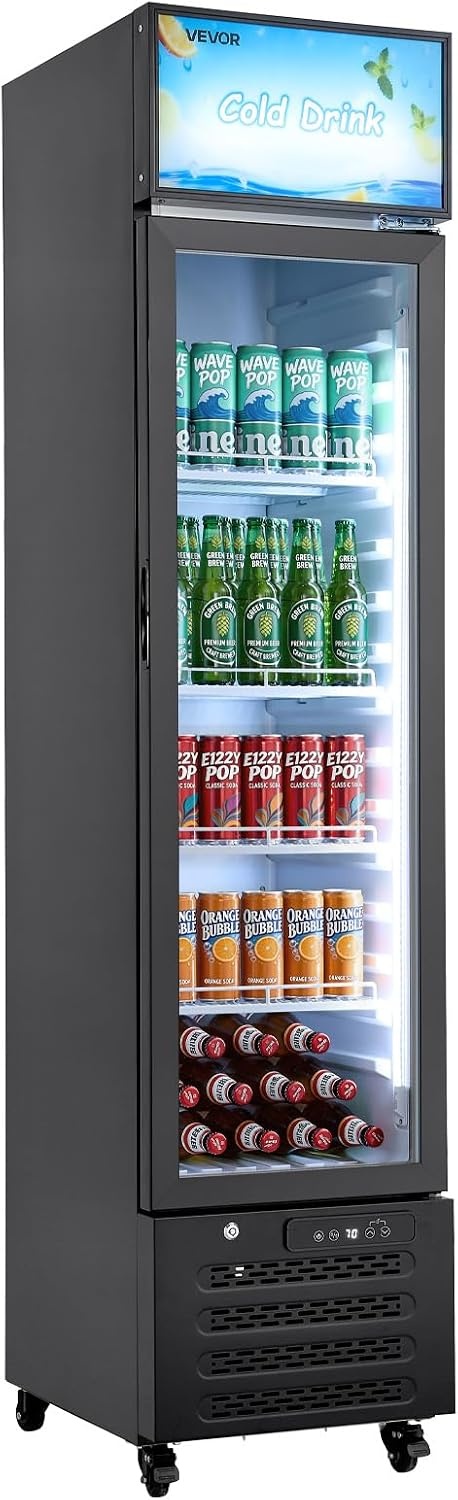 image:imageVEVOR Commercial Merchandiser Refrigerator 96 CuFt 273 L Glass Door Display Refrigerator Upright Beverage Cooler with Customizable Lightbox 4 Adjustable Shelves amp Soft LED Light for Homes Shops75 cuft